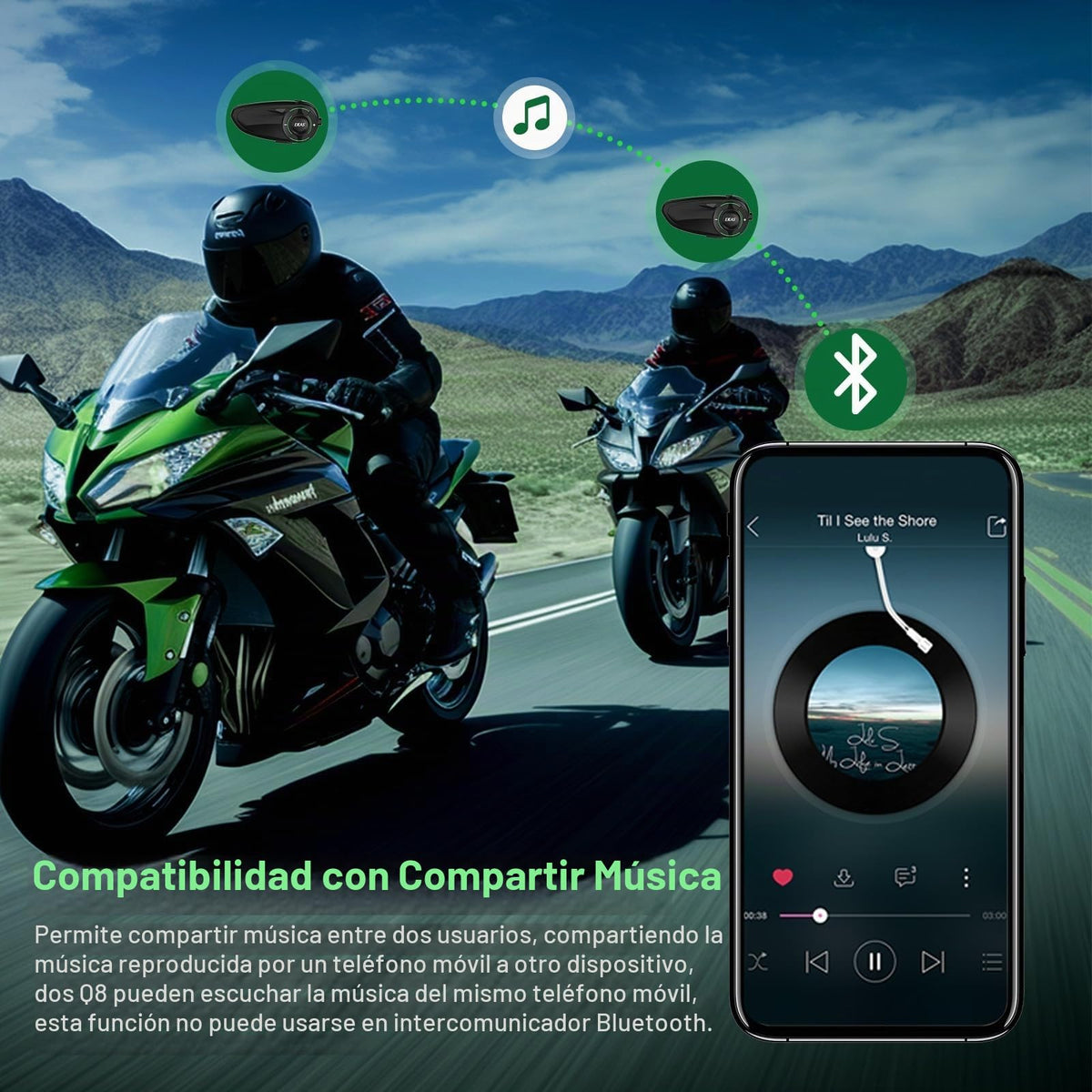 Casco de Motocicleta SolaMr Bluetooth con Intercomunicador Negro y Sistema de Comunicación para 6 Riders