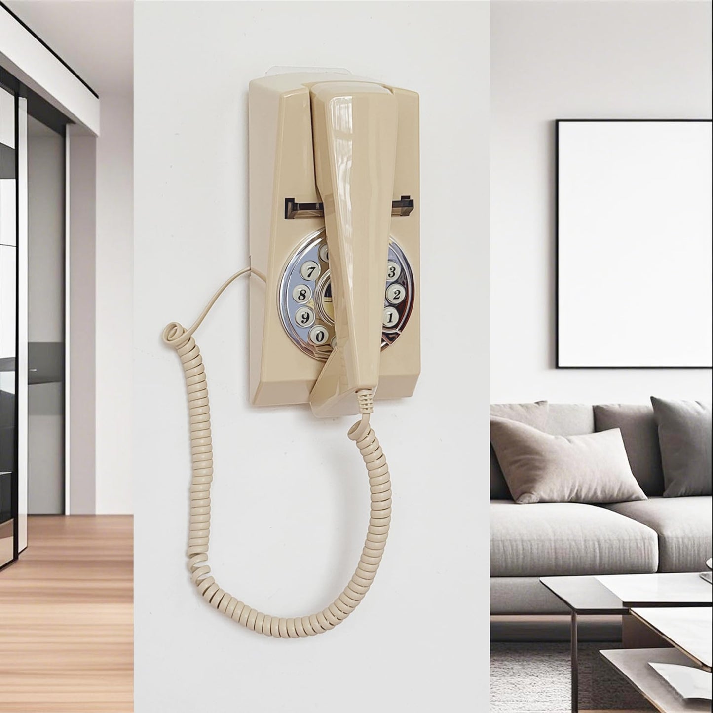 Artisam Teléfonos fijos para el hogar, teléfono de pared con cable retro de casa para personas mayores básico con cable Trimline, no requiere alimentación de CA, teléfono de montaje en pared (marfil)