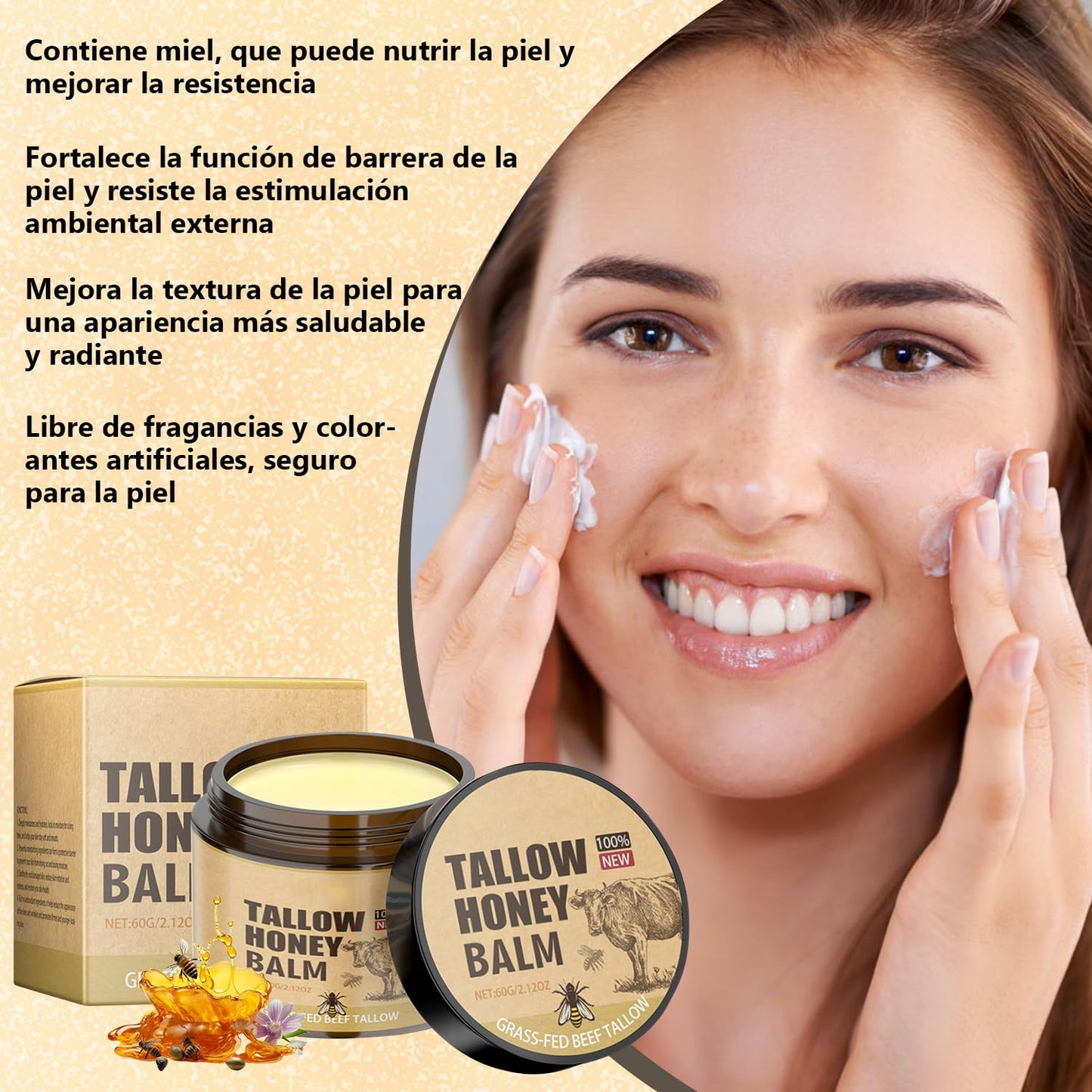 Bálsamo de miel de sebo y crema hidratante facial de mantequilla - Nutrición para rostro y cuerpo - 2 piezas