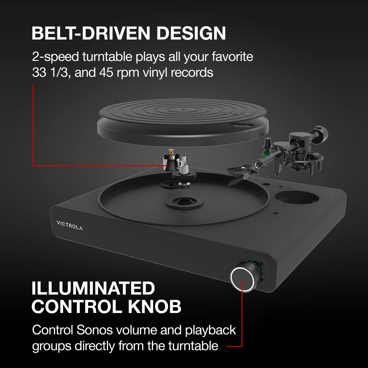 Tocadiscos Victrola Stream Onyx Negro con Bluetooth y Wi-Fi Streaming