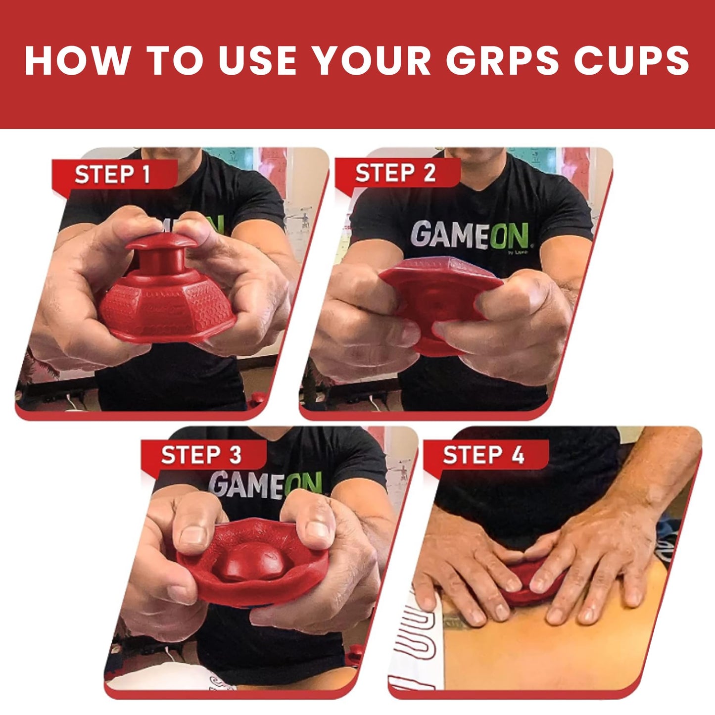 Game On GRPS Professional Quality Silicone Cupping Set for Massage Cupping Fascia Release Trigger Point & Deep Tissue Massager Tool for Back, Shoulders, Knee Pain, Muscle Soreness