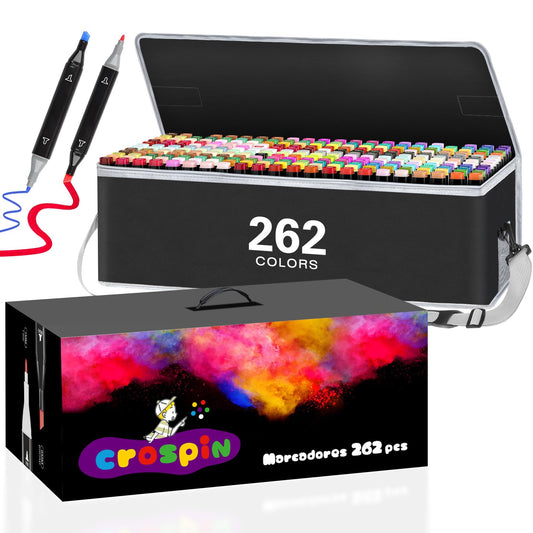 CROSPIN Plumones Doble Punta Pincel 262 Colores, Juego de Marcadores de Dibujo, Marcadores Pluma de Acuarela con Base, Juego de Plumones Doble Punta, Principiantes, Creativos, Artistas, Aficionados