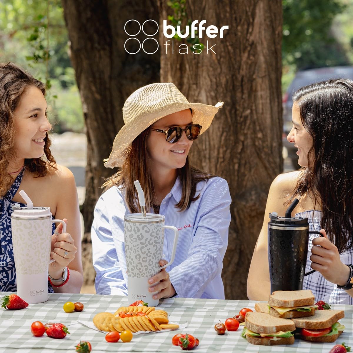 Buffer Flask - Vaso Térmico 1000 ml - Termo para Café y Agua de Acero Inoxidable - Tapa Anti Derrame y Fugas - Taza Tumbler Mug para Bebidas Frías y Calientes - Incluye Popote - Color Lila