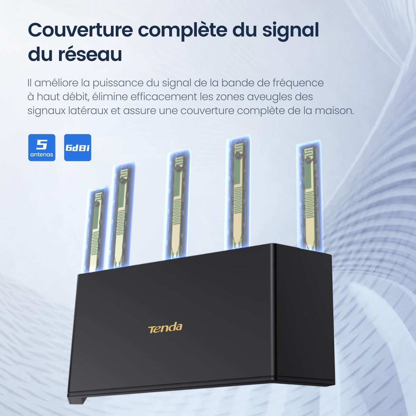 Router WiFi 6 AX3000Mbps Tenda Blanco con Diseño Vertical y 5 Antenas de Alta Ganancia