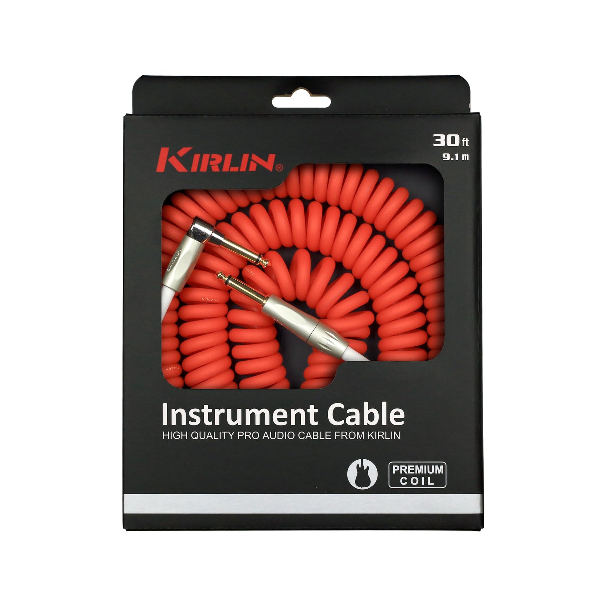 KIRLIN Cable IMK-202PFGL-30/RDF 1/4" Premium Coil Instrument Cable, 30', Red Translucent