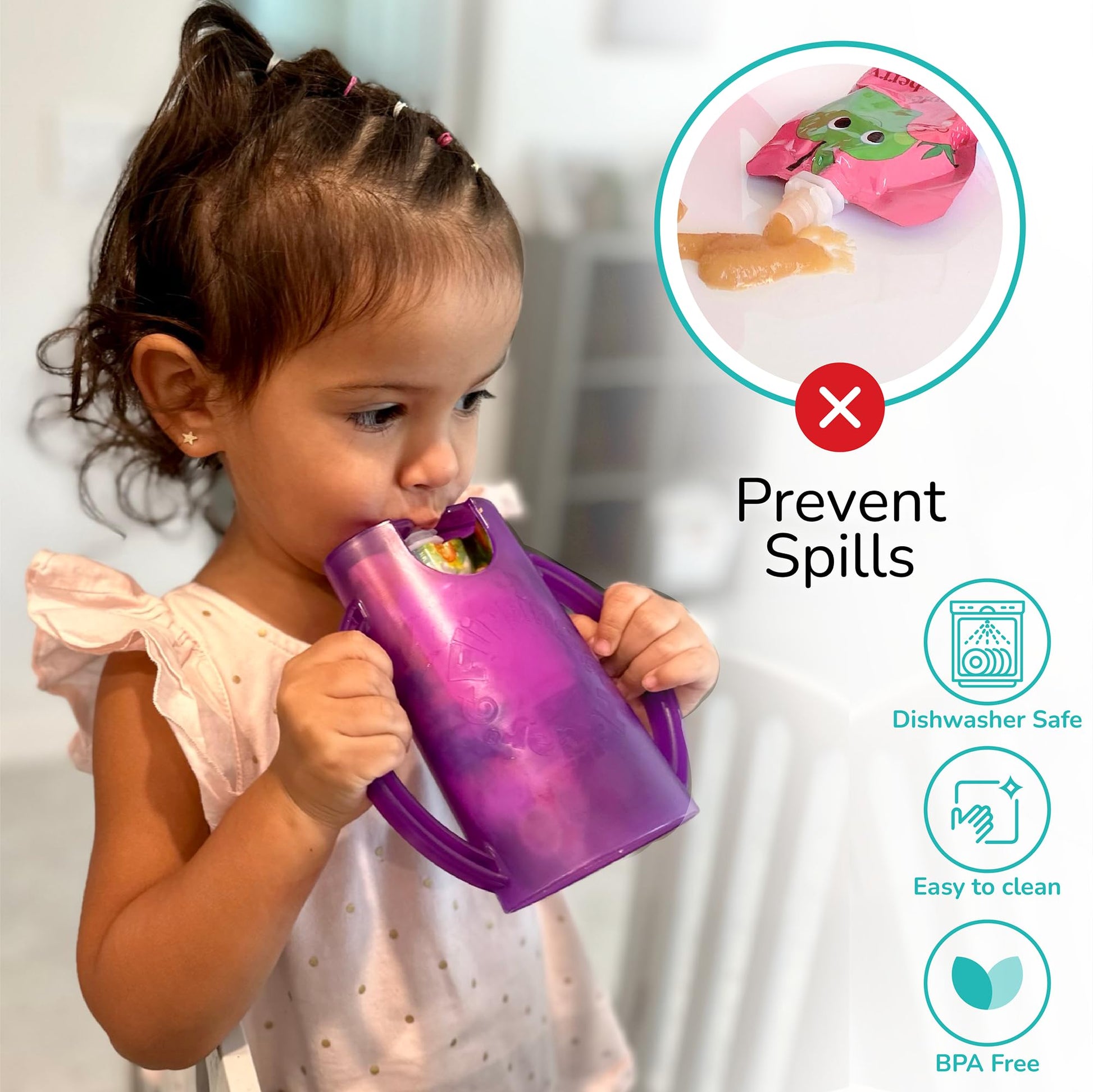 Soporte giratorio a prueba de apretar para niños pequeños, bebés, niños, sin ensuciar, sin apretar, caja de jugo para bebidas y aperitivos con asas de fácil agarre y tapa
