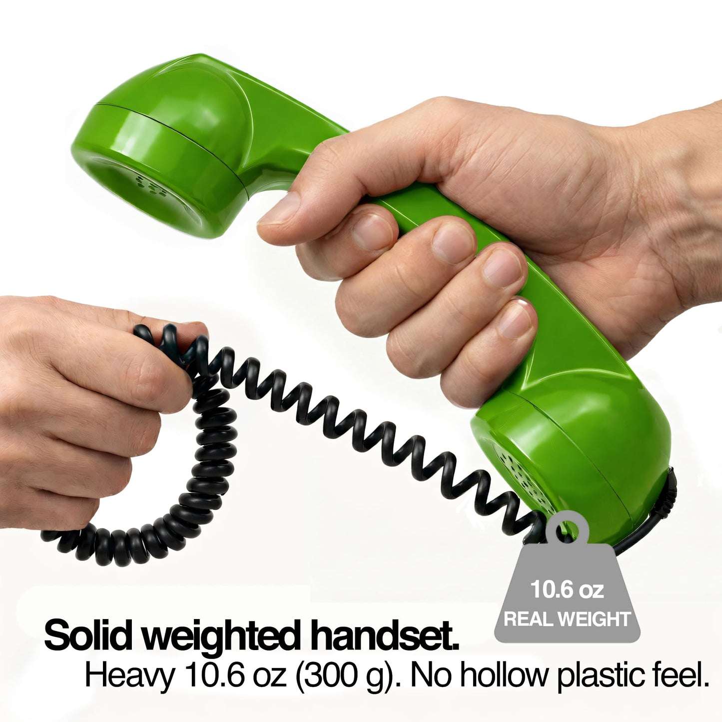 Opis Technology - Teléfono micro retro de los años 60 para teléfonos inteligentes, receptor con cable con enchufe de 3,5 mm y adaptador USB-C, para Android, tabletas y computadoras (verde)