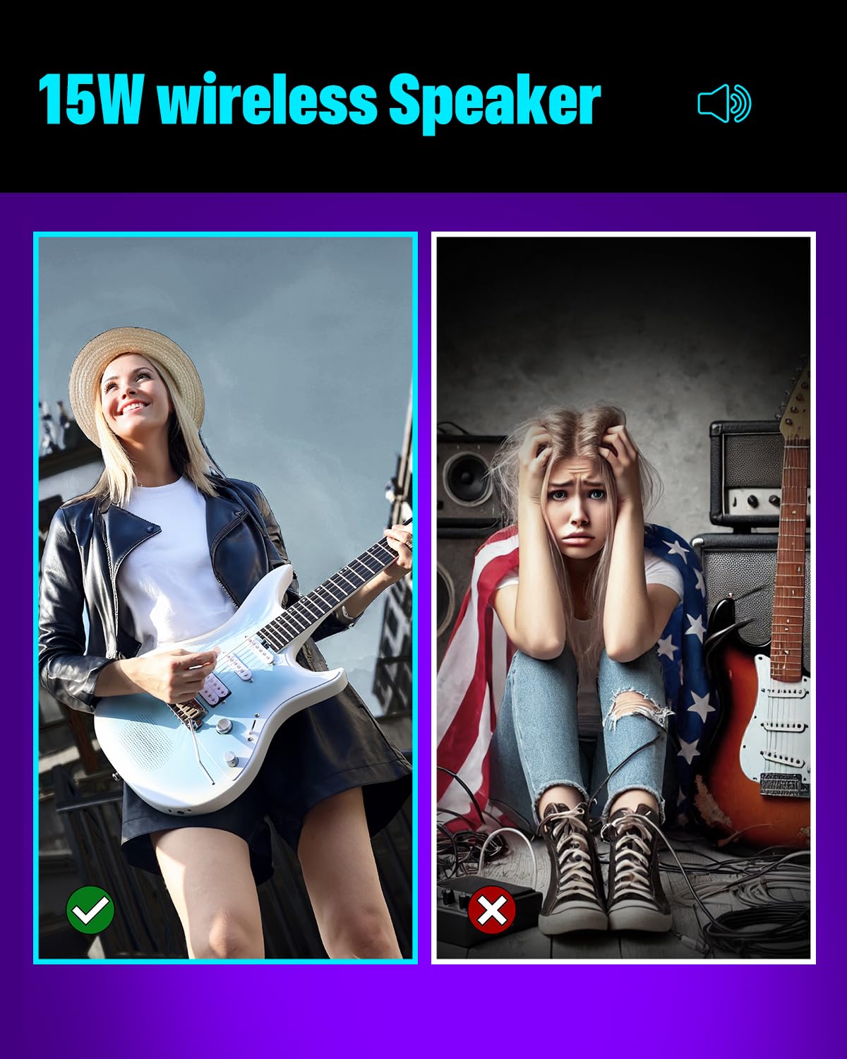 Enya Guitarra eléctrica Inspire Guitarra eléctrica inteligente de fibra de carbono de tamaño completo de 39 pulgadas con altavoz inalámbrico de 15 W, 20 tonos distintos, preajustes a bordo, bolsa de