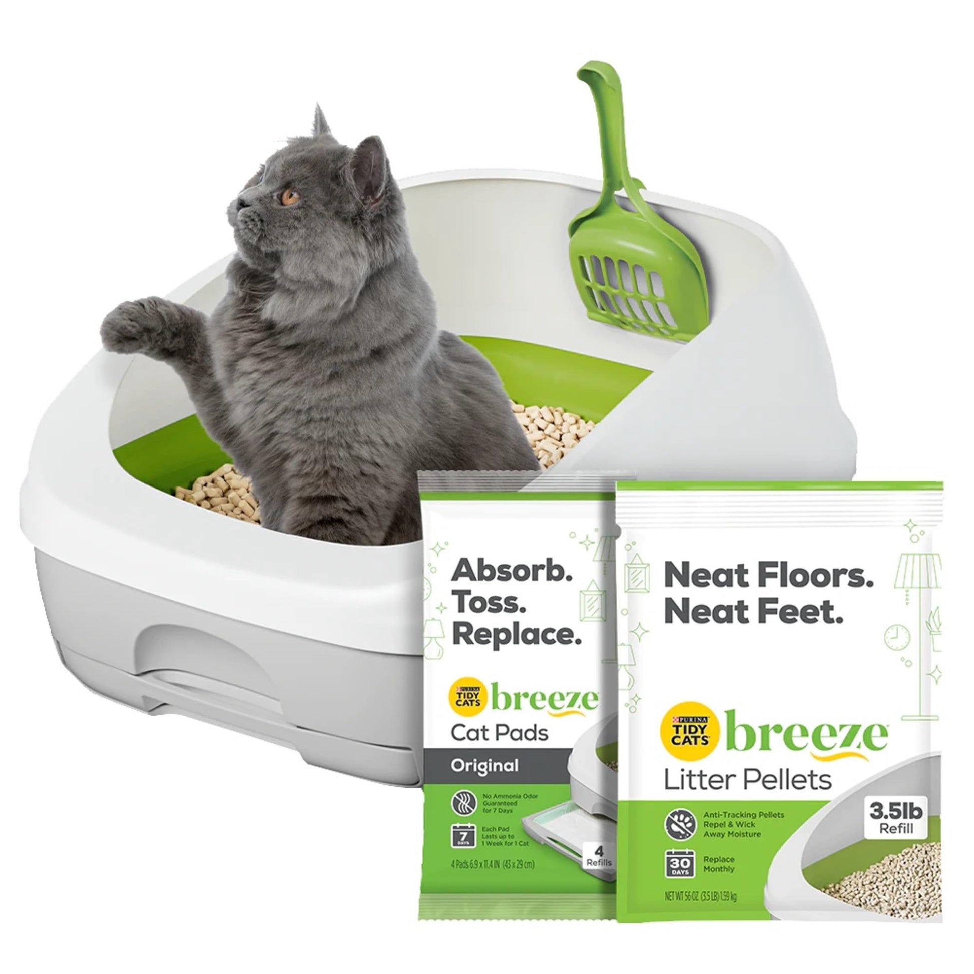 Sistema de Caja de Arena Tidy Cats Purina Breeze Beige con Pellets y Almohadillas para Gatos