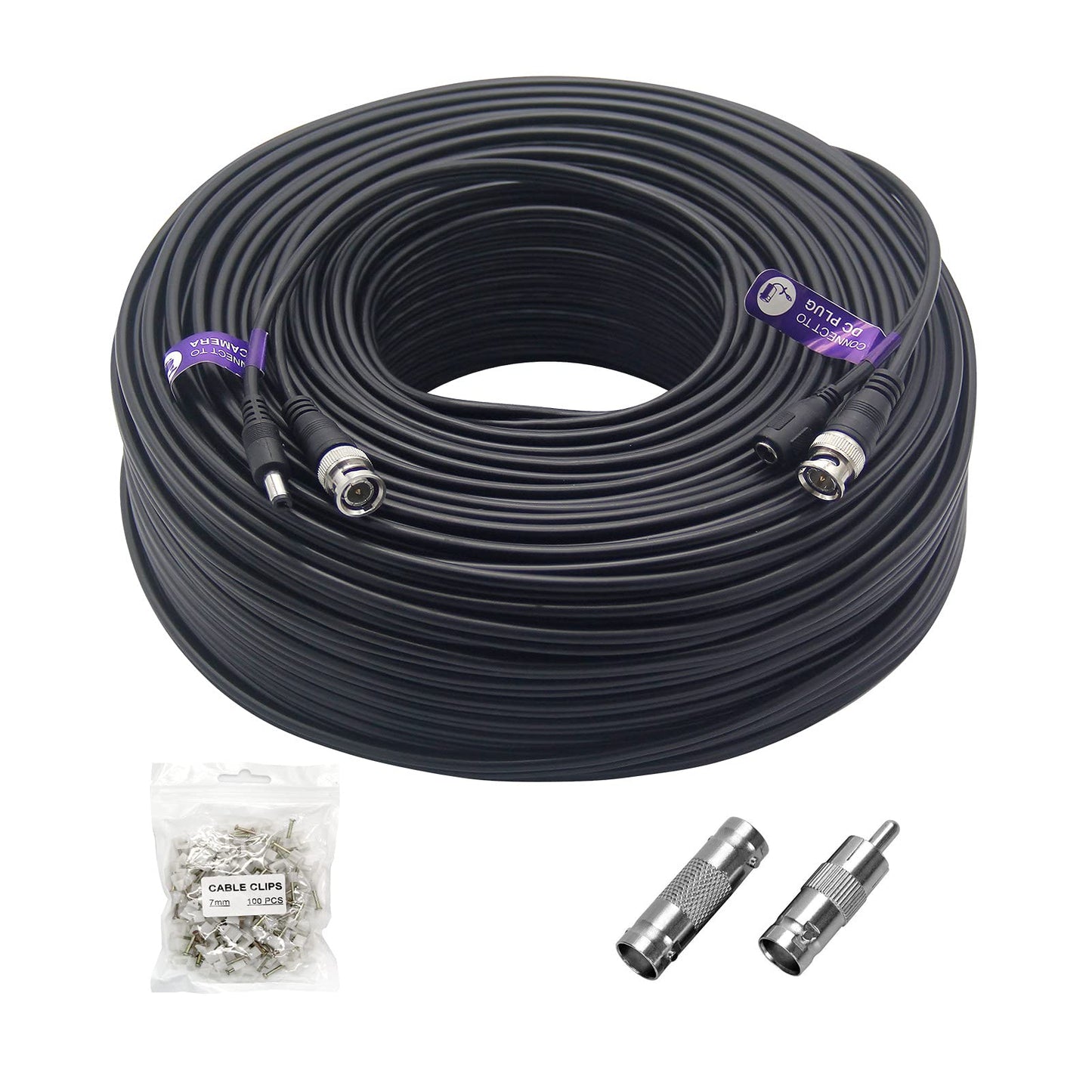 ANLINK 300 pies (91 metros) 4K 8MP 5MP 2MP 1080P Cable de vídeo y alimentación BNC, cable Mini RG59 para sistemas de cámara de seguridad CCTV, con conector BNC, adaptador RCA, clips de cable