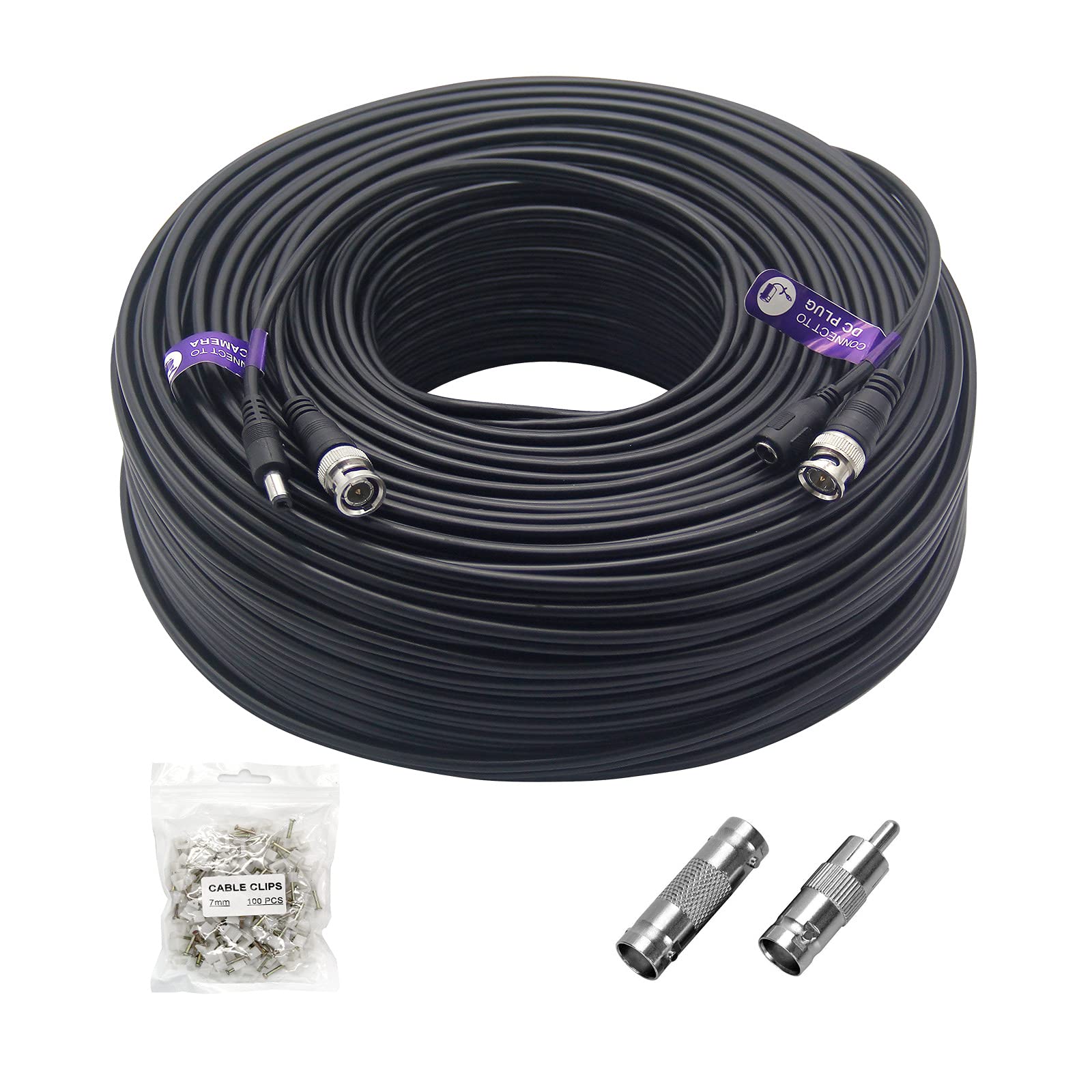 ANLINK 300 pies (91 metros) 4K 8MP 5MP 2MP 1080P Cable de vídeo y alimentación BNC, cable Mini RG59 para sistemas de cámara de seguridad CCTV, con conector BNC, adaptador RCA, clips de cable