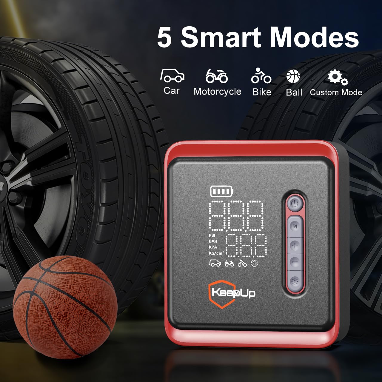 KEEPUP - Compresor de aire portátil para inflado rápido, 150 PSI, bomba de aire inalámbrica con batería recargable para neumáticos de coche, bicicleta, motocicleta, bola