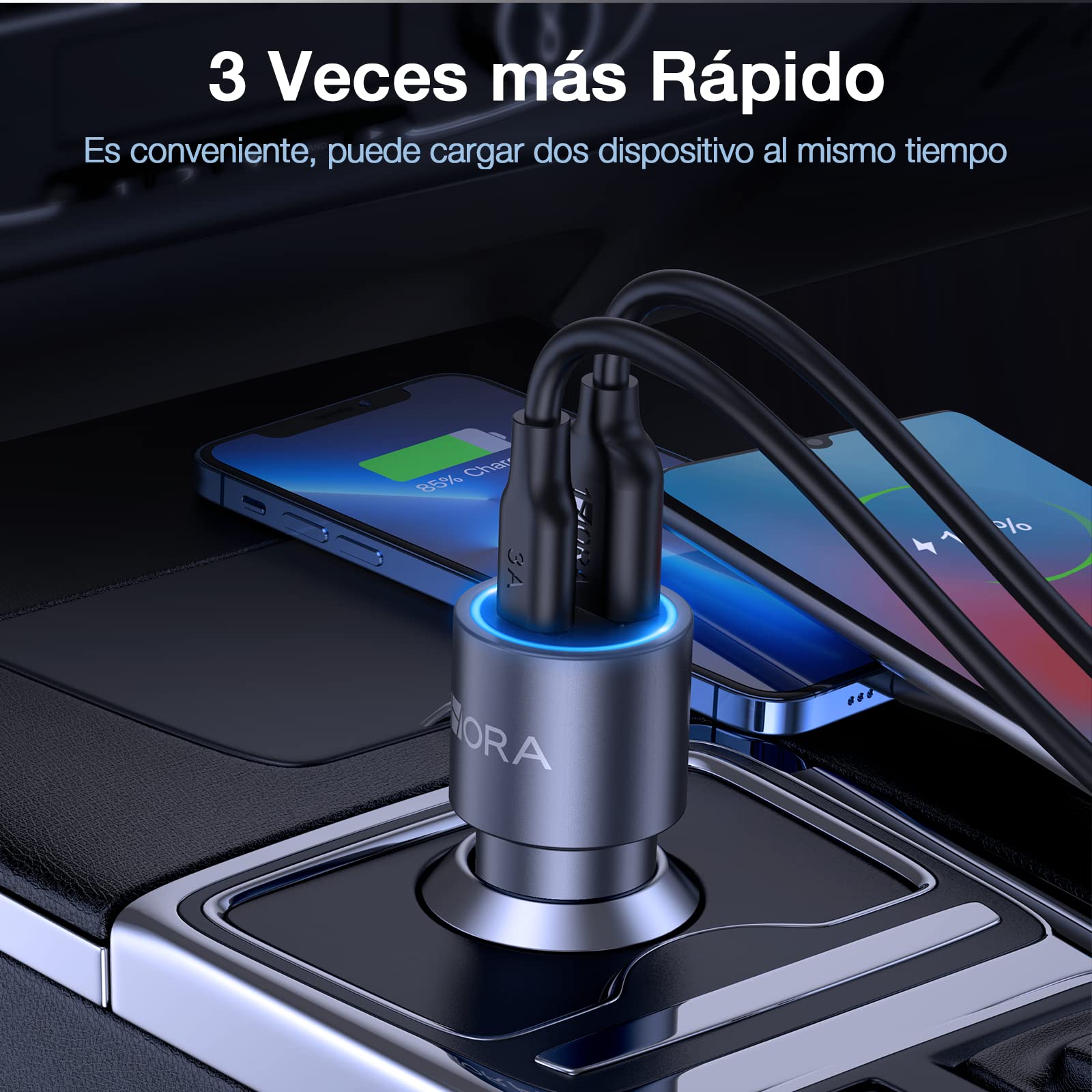 1 Hora Cargador Auto Carga Rapida 38W, Cargador Carro Tipo C PD 20W y QC 3.0 18W con Cable USB C a USB C 3A Compatible con IP 14/13/12 Pro MAX XR Samsung Galaxy S23 S22 S21 Motorola Xiaomi
