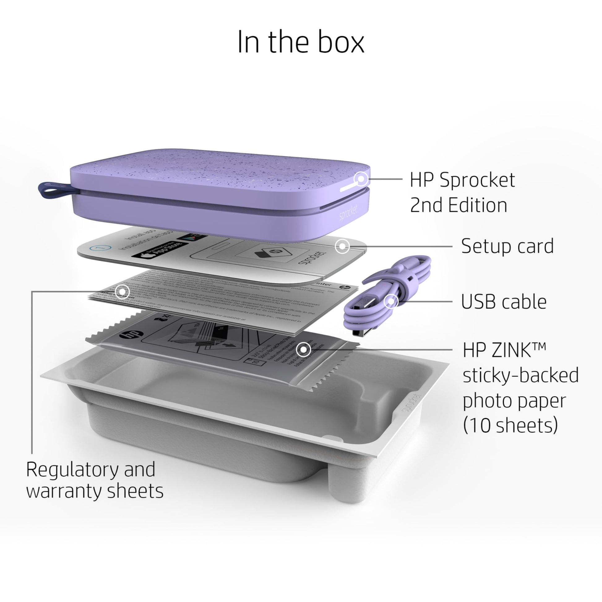 HP Sprocket 2x3" Instant Smartphone Photo Printer - Portable Color Wireless Mobile Printer - Zink Sticky-Back Photos - Print from Compatible iOS & Android Devices with Bluetooth w/App - Lilac