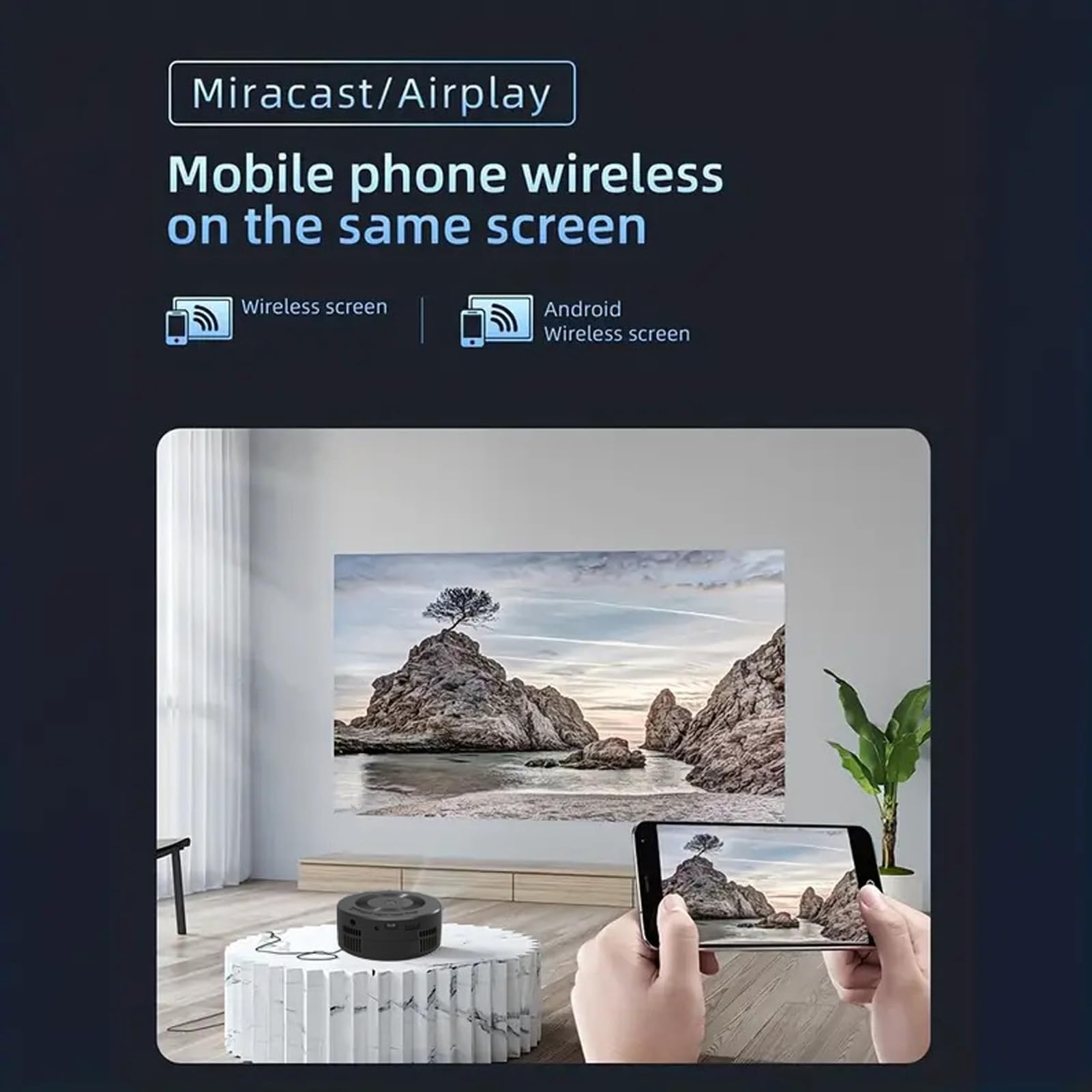 Mini Proyector Misma Función de Pantalla 1080P Calibración Óptica con Altavoz Incorporado y Fuente de Alimentación Móvil
