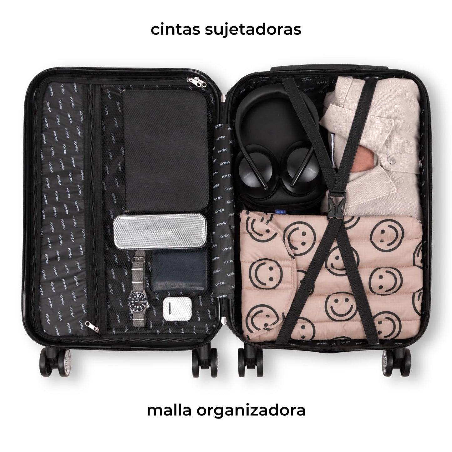 RUMBO | Maleta de Viaje Carry On 20 Pulgadas – Maleta Rígida Resistente Azul Marino – 4 Ruedas 360, Asa Telescópica y Candado de Seguridad – Material ABS Ultra Resistente – Cabina Equipaje de Mano