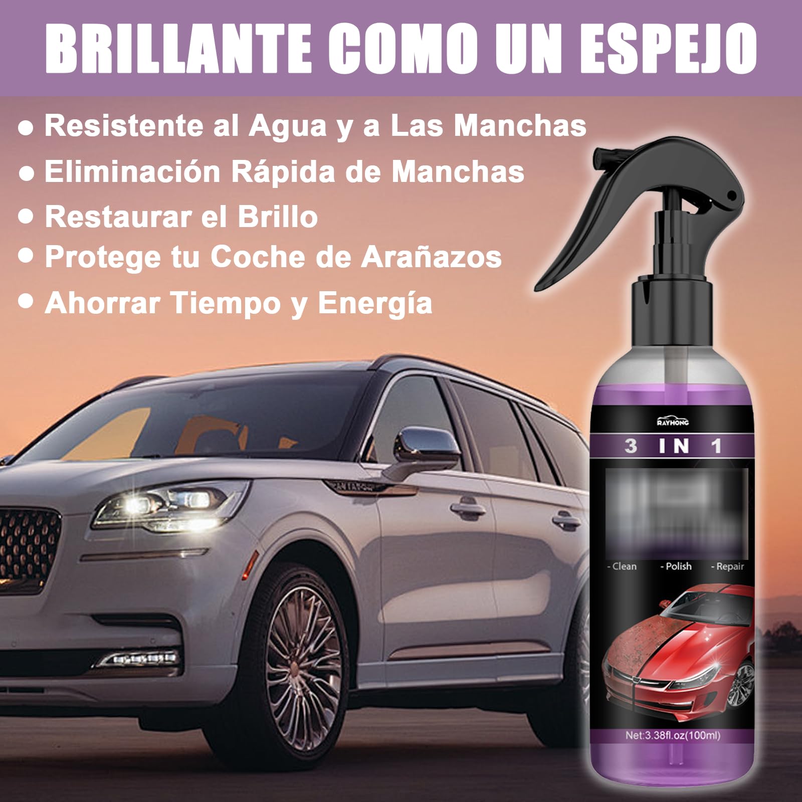 Spray de Recubrimiento de Coche VKUJDT Negro Acción Rápida con Alta Protección 3 en 1 360ml más Esponjas y Toallas