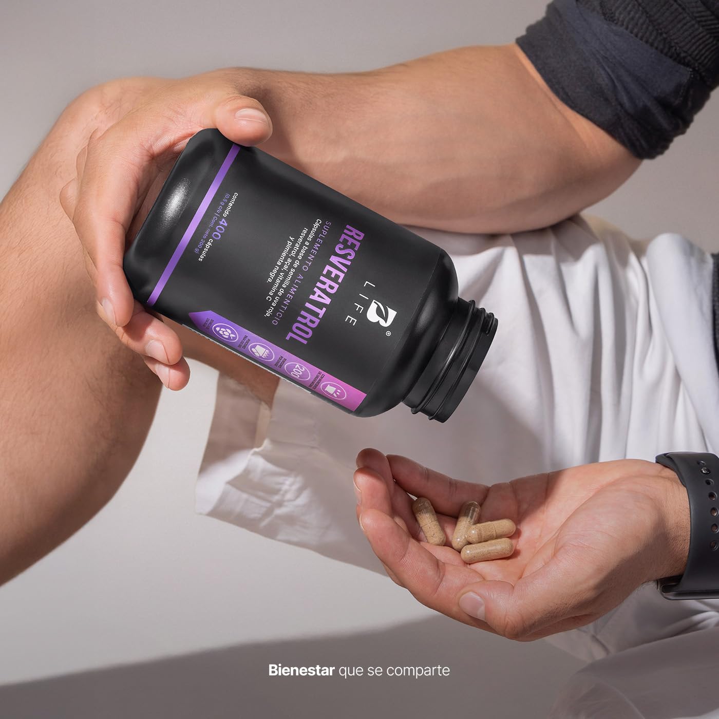 B Life Resveratrol | Antioxidante de 1000 mg por porción | 400 Cápsulas | Pimienta negra, Uva Roja, Acai y Vitamina C | Ingredientes Naturales | Resveratrol.