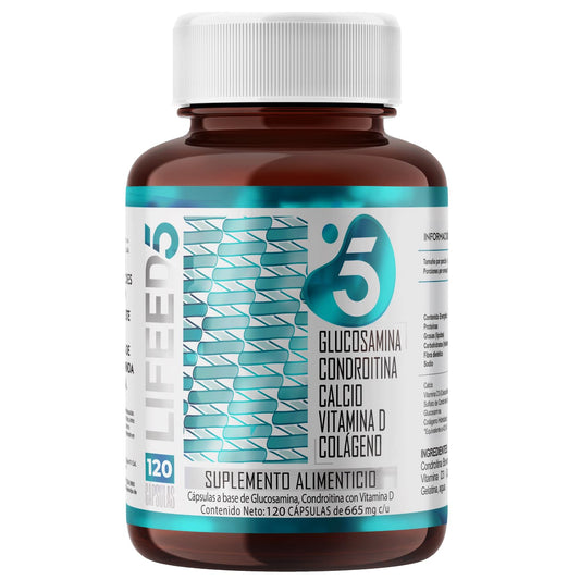 LIFEED 120 Cápsulas de Glucosamina y Condroitina | Colageno Hidrolizado, Calcio y Vitamina D | Suplementos Alimenticios para Articulaciones, Huesos y Músculos, Multivitaminico Hombre y Mujer Joint Support, 1 al día
