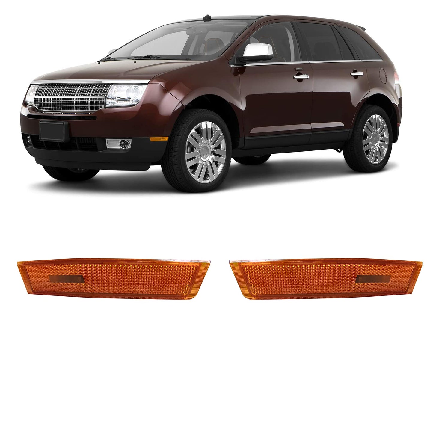 KYYET - Compatible con Lincoln MKX 2007-2010, reflector de luz lateral de parachoques delantero, lente ámbar reemplaza 7A1Z-15A201-A 7A1Z-15A201-B