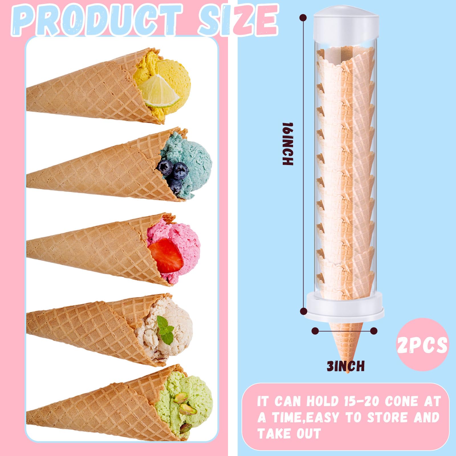 Dispensador de Conos de Helado Tioncy 16 Pulgadas x 3 Pulgadas de Diámetro con Soporte para Montes en Pared