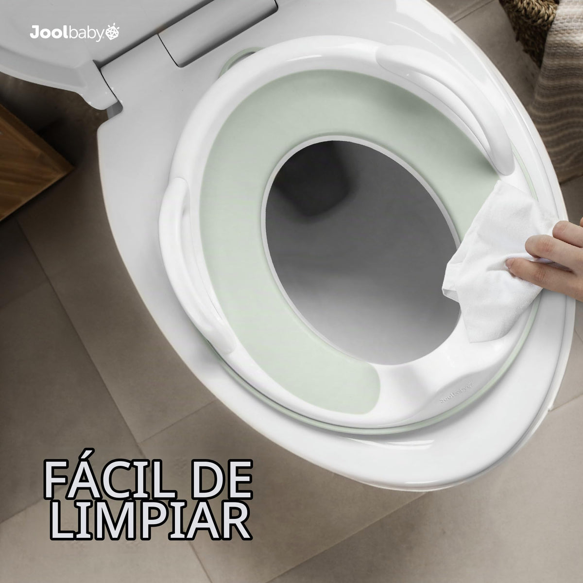 Jool Baby Asiento de entrenamiento para inodoro para niños y niñas con asas, se adapta a inodoros redondos y ovalados, antideslizante con protector contra salpicaduras, incluye gancho de