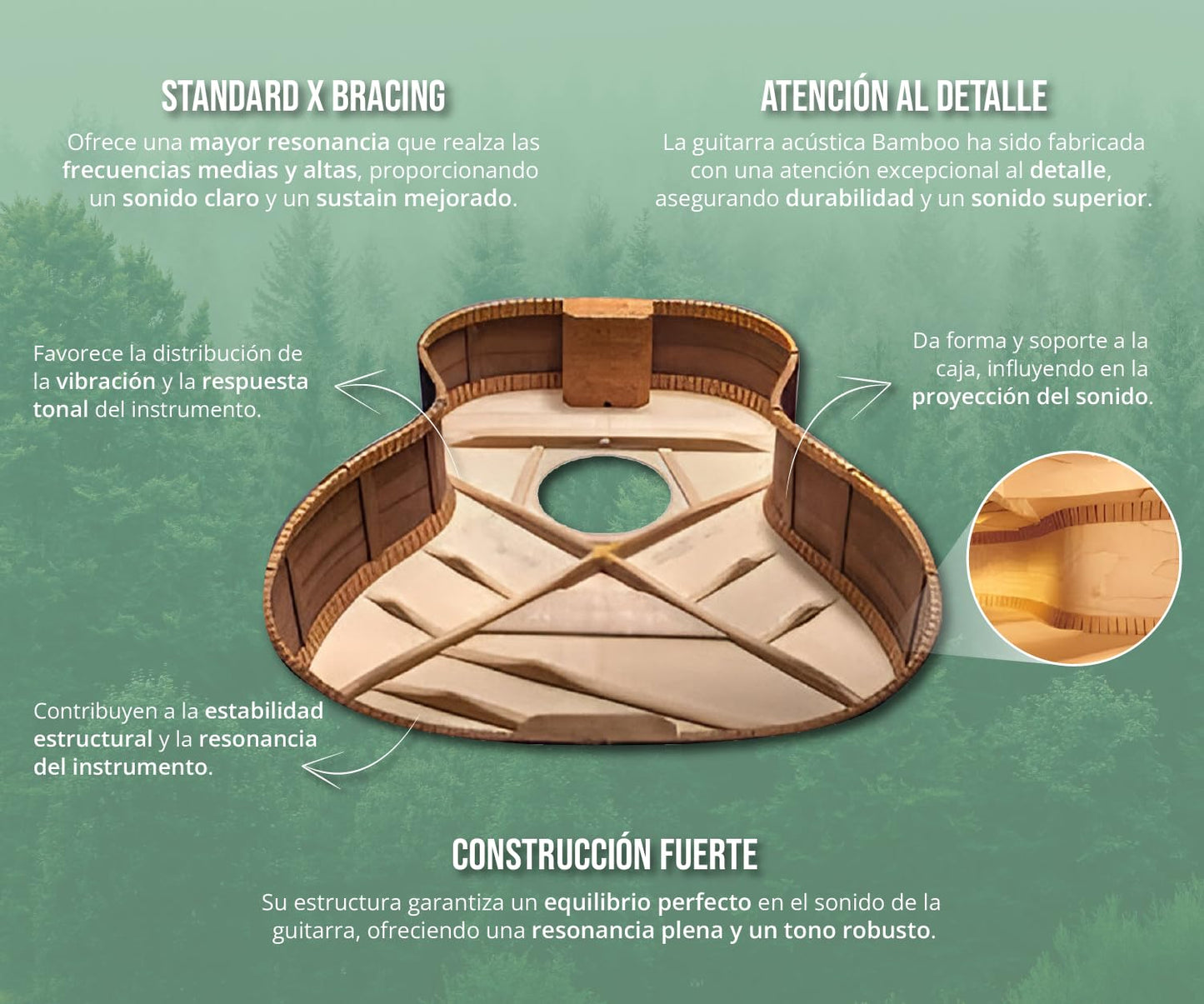 BAMBOO, Guitarra Electroacustica Travel Koa con Funda Negra, 34 pulgadas, madera Koa