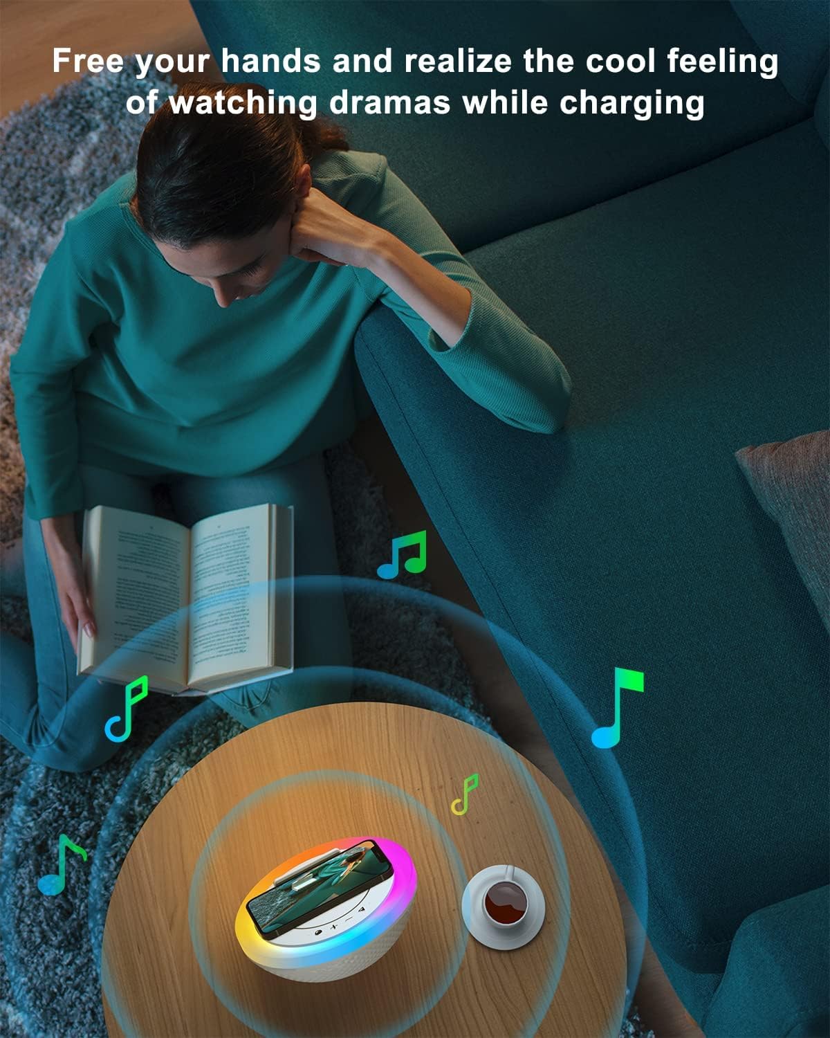 Altavoz Bluetooth SIDVAR Luces Nocturnas Carga Inalámbrica Batería 15W para Adolescentes