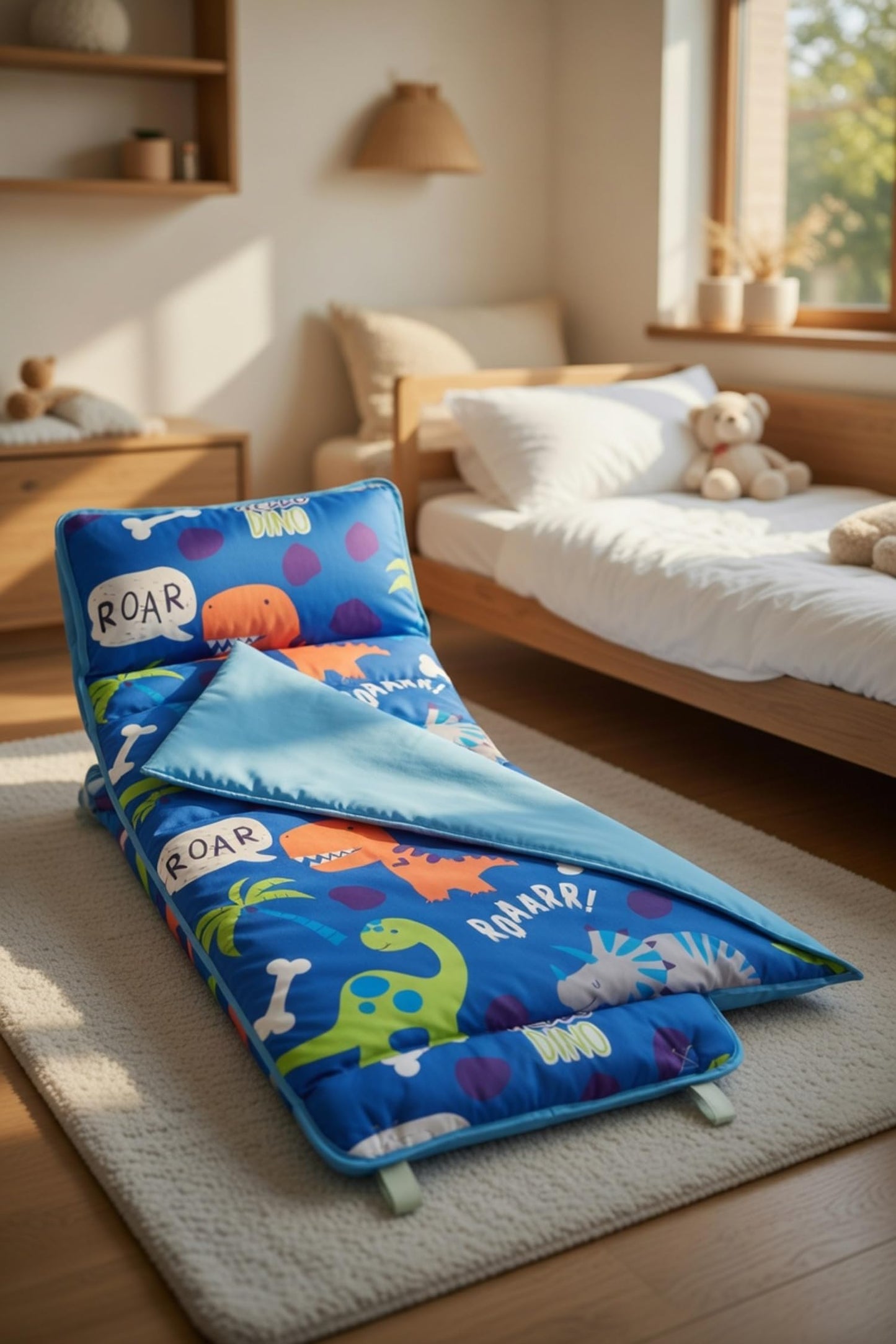 Everyday Kids - Tapete para siesta con almohada extraíble, asa de transporte con cierre de correas, diseño enrollable, microfibra suave para preescolar, guardería, saco de dormir de viaje, edades de 3