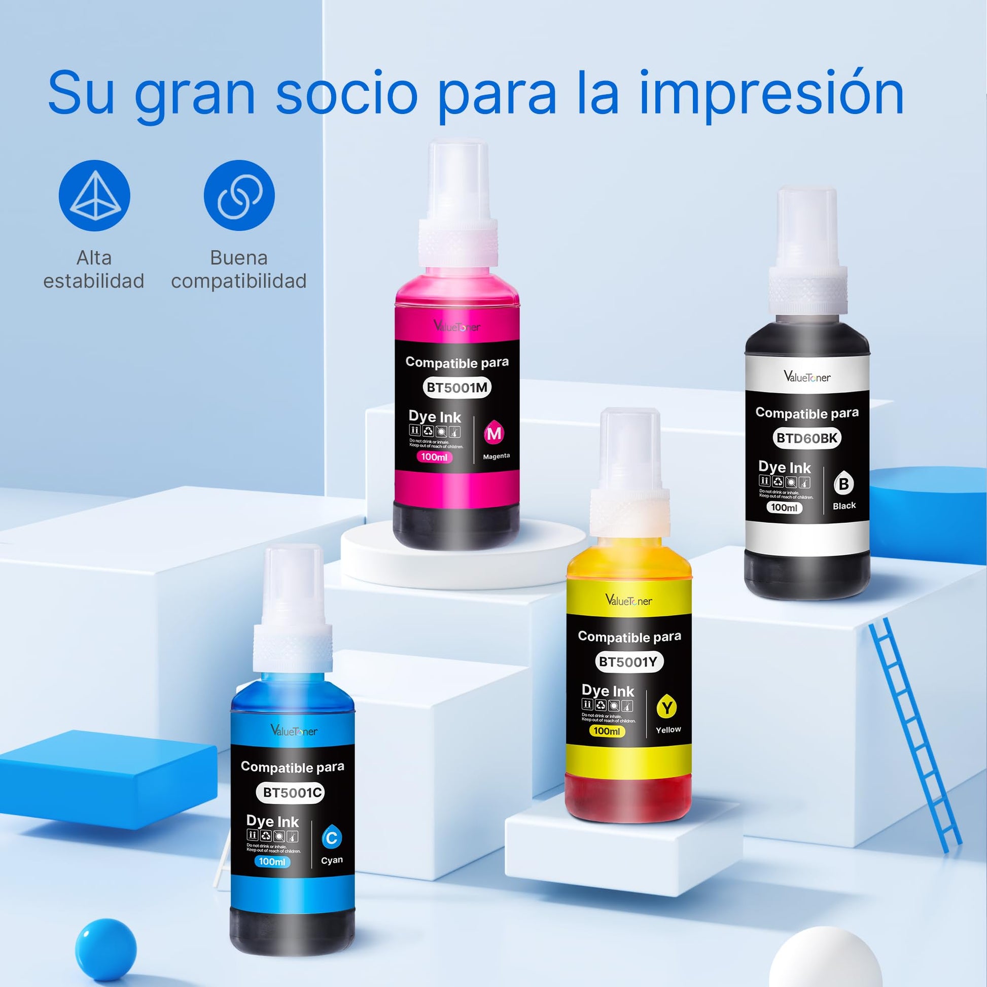 Kit de Tintas Valuetoner para Brother Negro Amarillo Magenta Cian Compatible con Impresora Nueva Versión (4 Unidades)