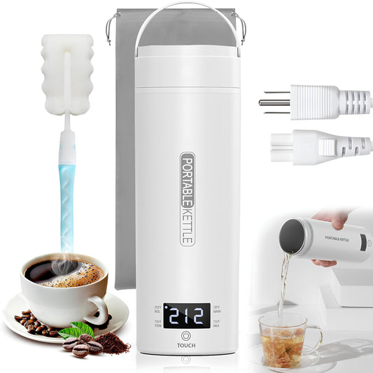 Hervidor de Agua Electrico Portatil,500ML Termo Electrico,Control de Temperatura NTC y Protección contra quemaduras en seco,Adecuado para viajes, oficina, camping, preparación de té y café.