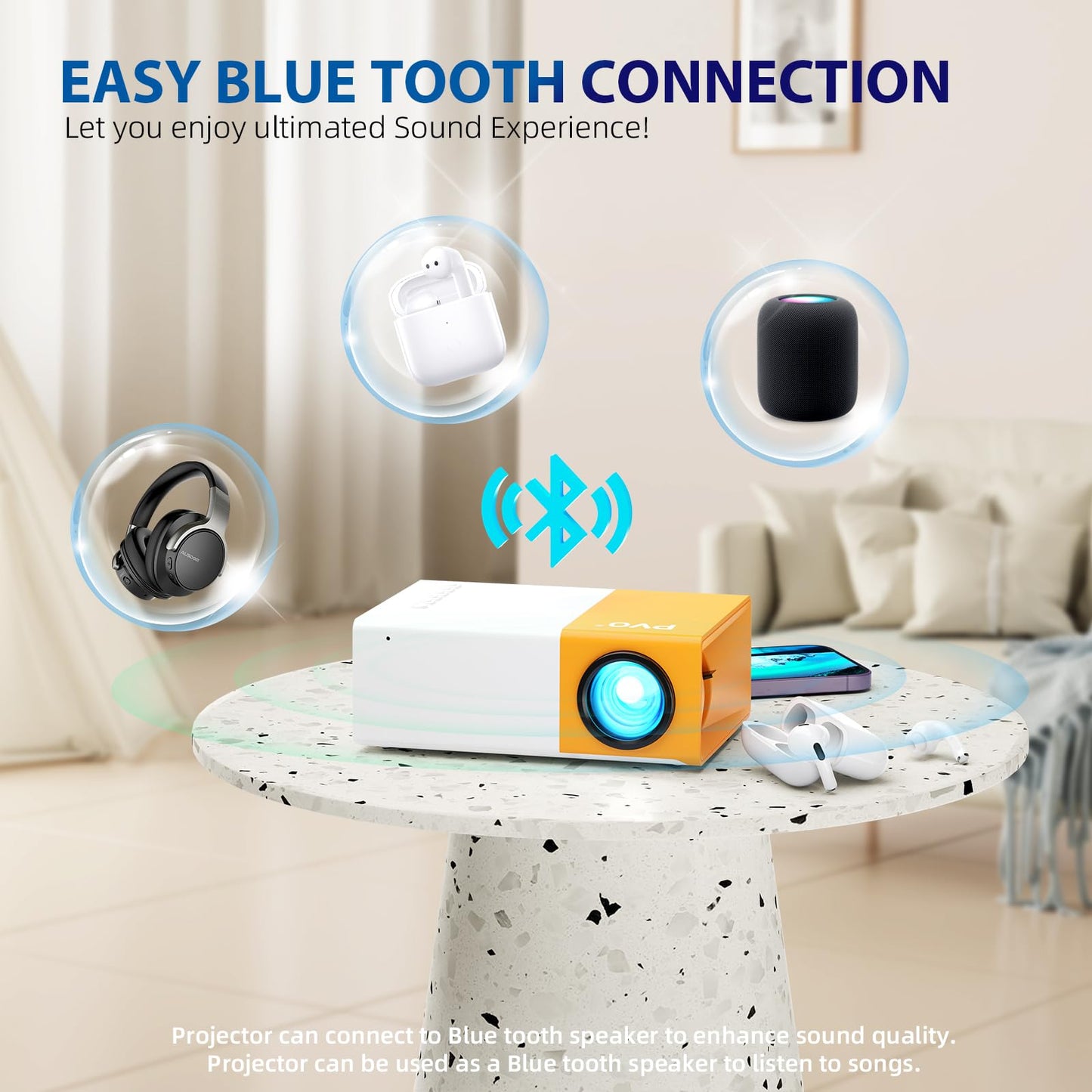 Mini Proyector Portátil PVO Blanco Reflejo Directo para Niños