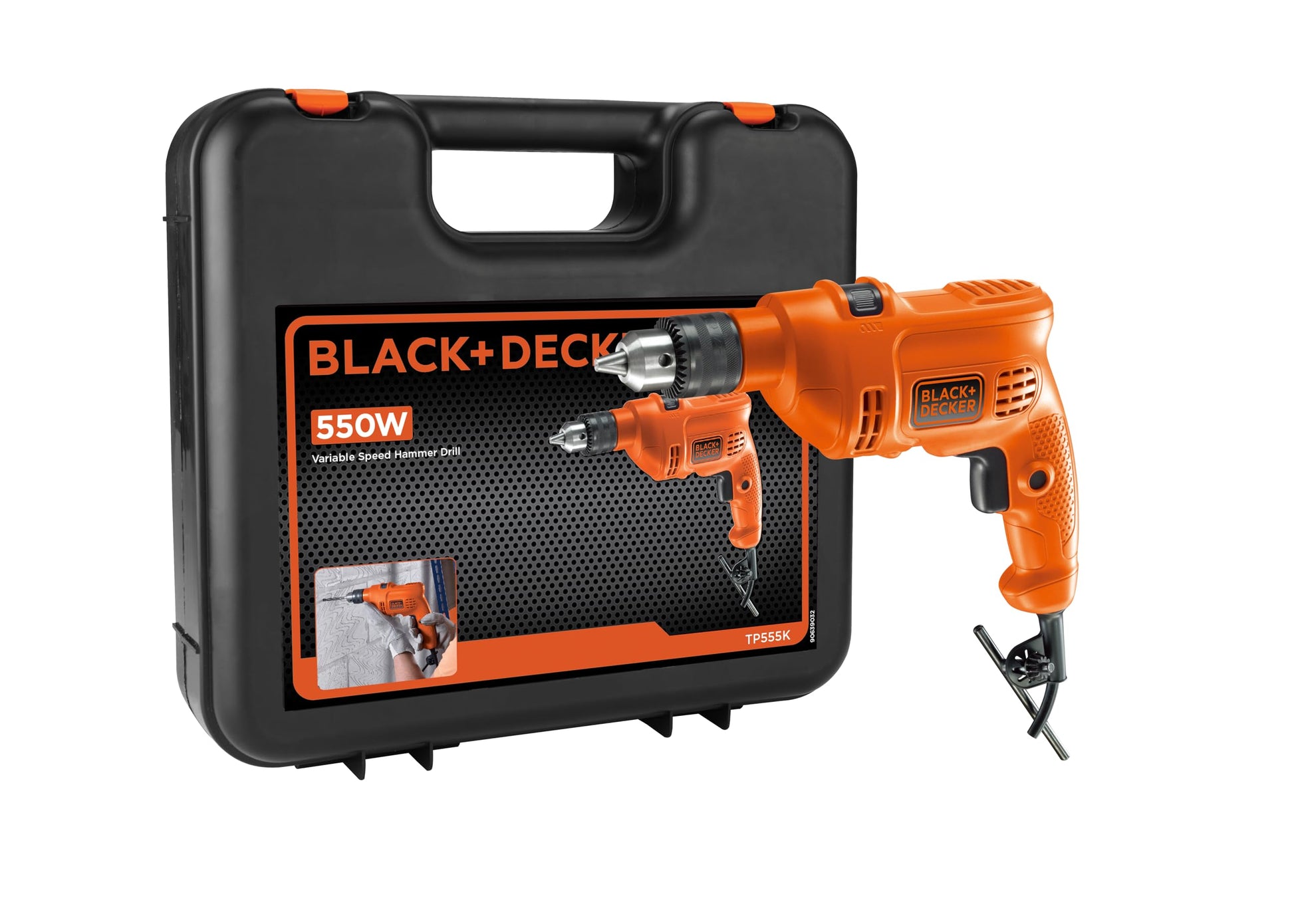 BLACK+DECKER Taladro Rotomartillo 3/8" (10mm), 550W, Incluye Caja de Herramientas, TP550K