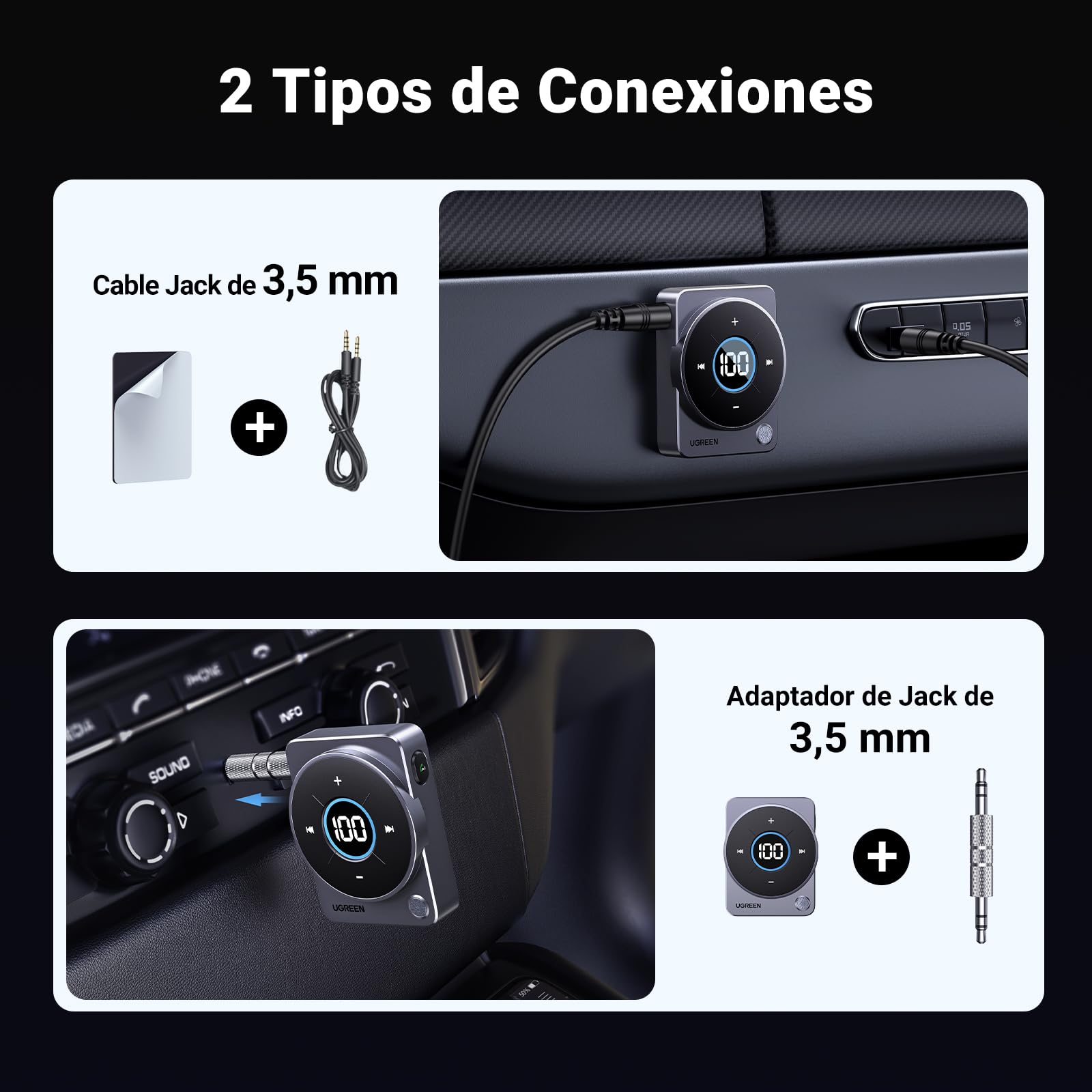 Adaptador Bluetooth UGREEN Azul Pantalla LED para Auto