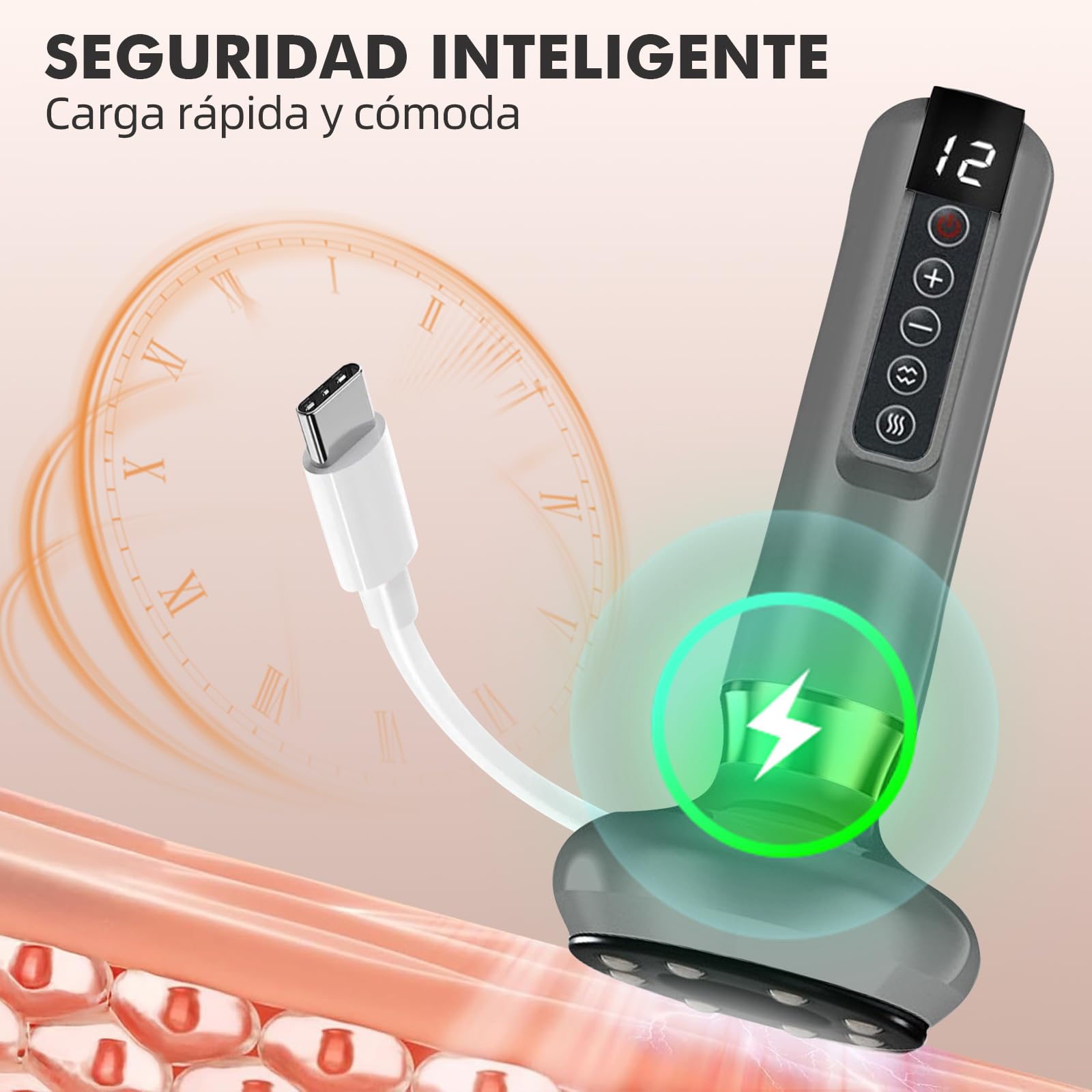 Masajeador AnticeluliTico Celulitis,Masajeador Corporal Multifuncional,con Tablero Gua Sha,Herramienta de Masaje eléctrico,12 Niveles con Calor, Removedoras de Grasa Eléctrica, para Brazo,Cintura