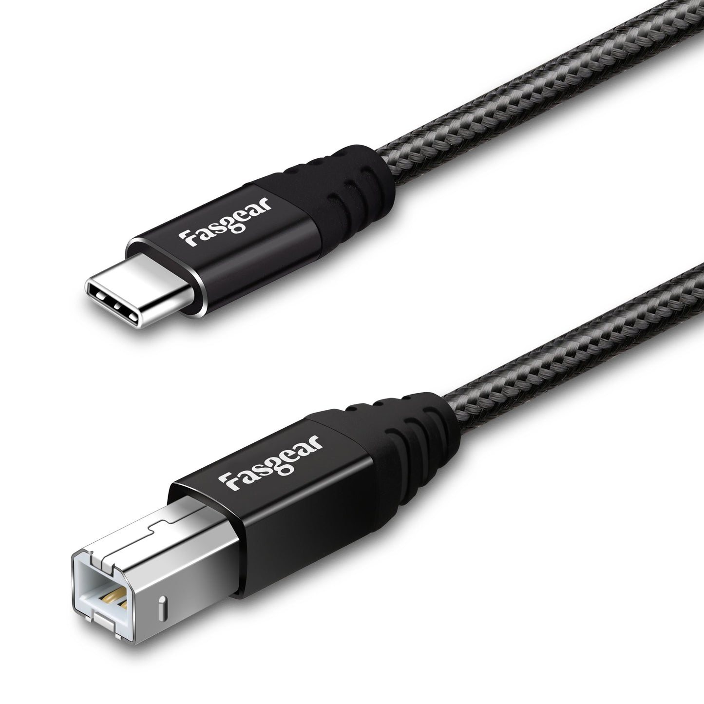 Cable USB C a USB B Midi Fasgear Negro 5m Nylon Braided con Conector Metálico para Impresoras y Teclado Piano