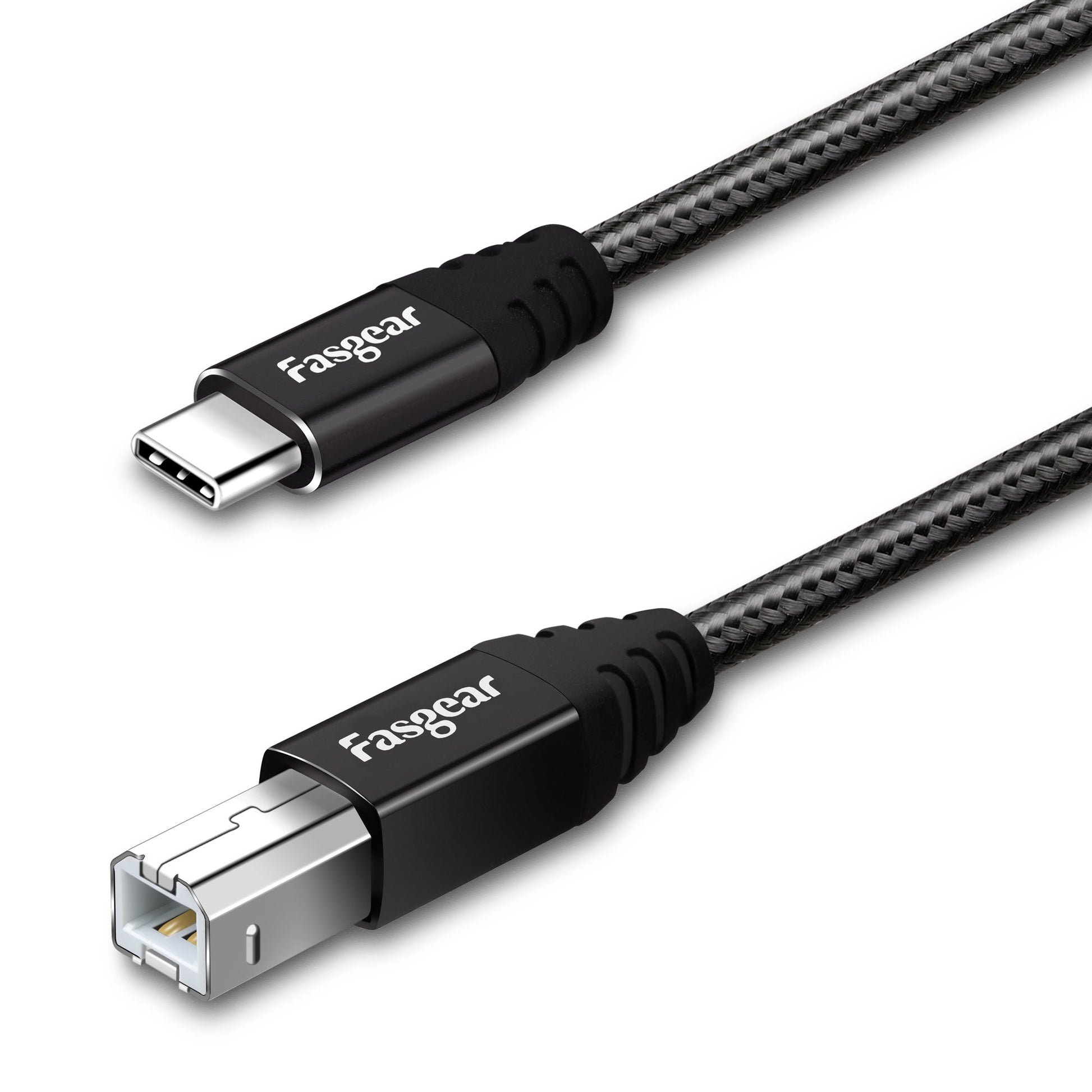 Cable USB C a USB B Midi Fasgear Negro 5m Nylon Braided con Conector Metálico para Impresoras y Teclado Piano