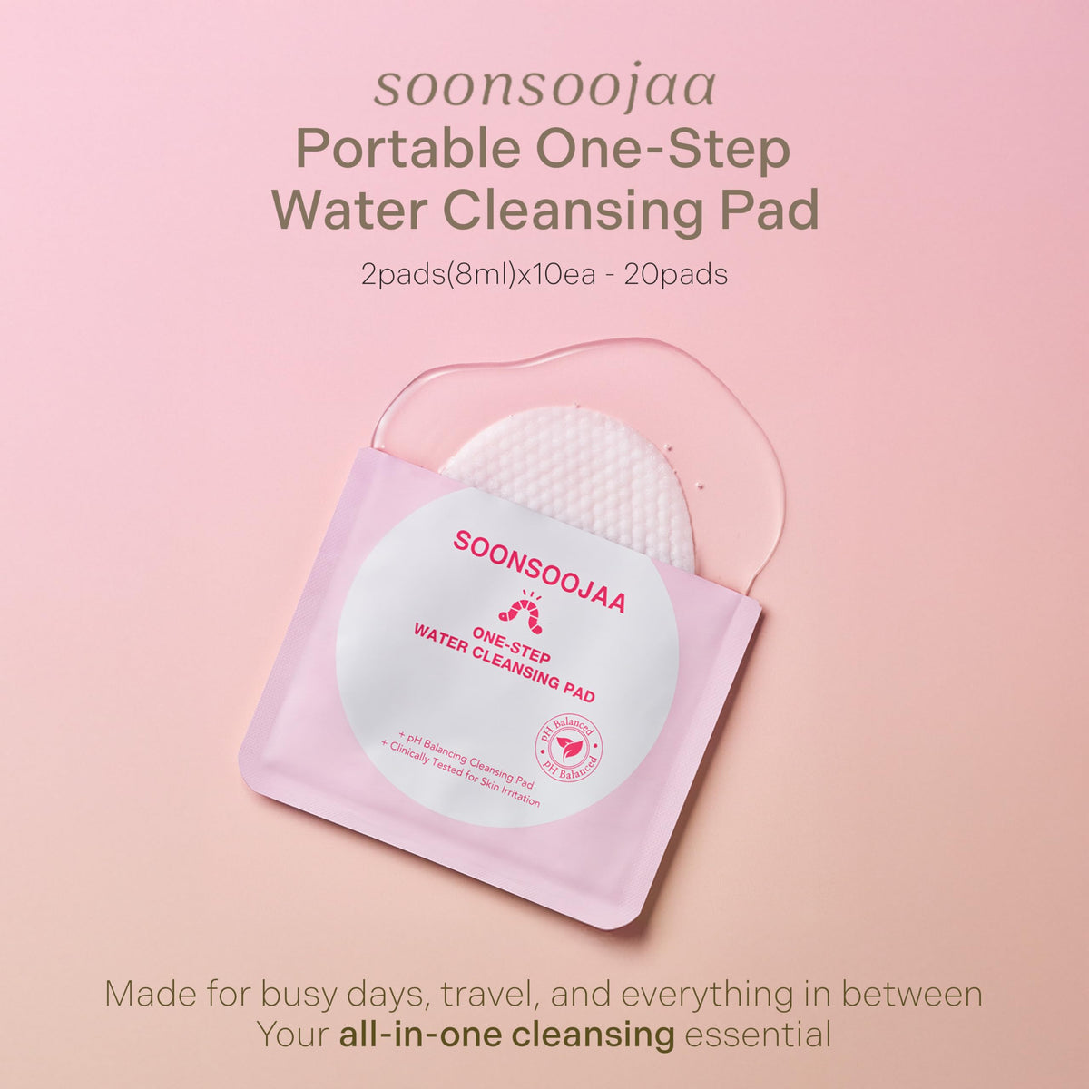 KPRODUCT4U Soonsoojaa - Almohadillas limpiadoras portátiles de agua de un solo paso (2 almohadillas de 8 ml) x 10 unidades (20 almohadillas)