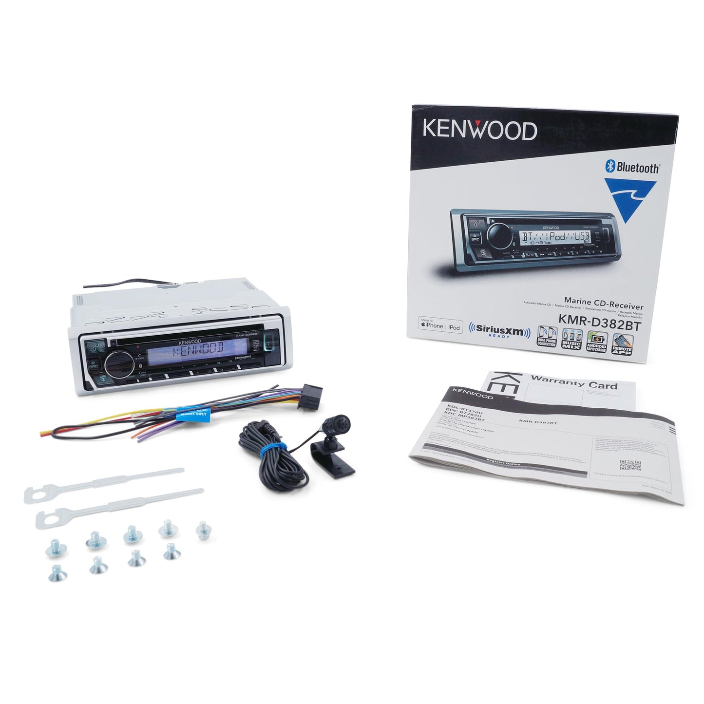 KENWOOD KMR-D382BT (50 W x 4 Ch) Unidad principal estéreo para coche/marino con Bluetooth, llamadas manos libres, reproductor de CD, USB, radio AM/FM, listo para SiriusXM, receptor de audio para todo