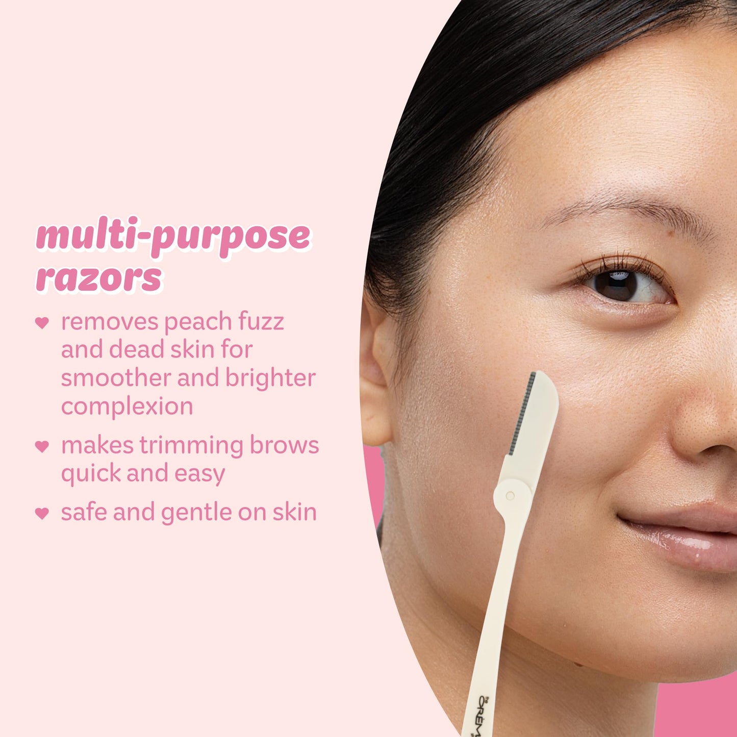 The Crème Shop Maquinillas de afeitar retráctiles multiusos para mujer – Juego de 4 maquinillas para rostro y cejas, herramienta para dermoabrasión | Artículos de aseo esenciales de tamaño viaje (rosa