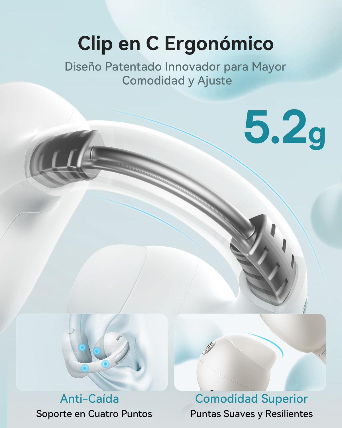 Audífonos Abiertos Baseus Blanco Clip-On con SuperBass y Carga Rápida