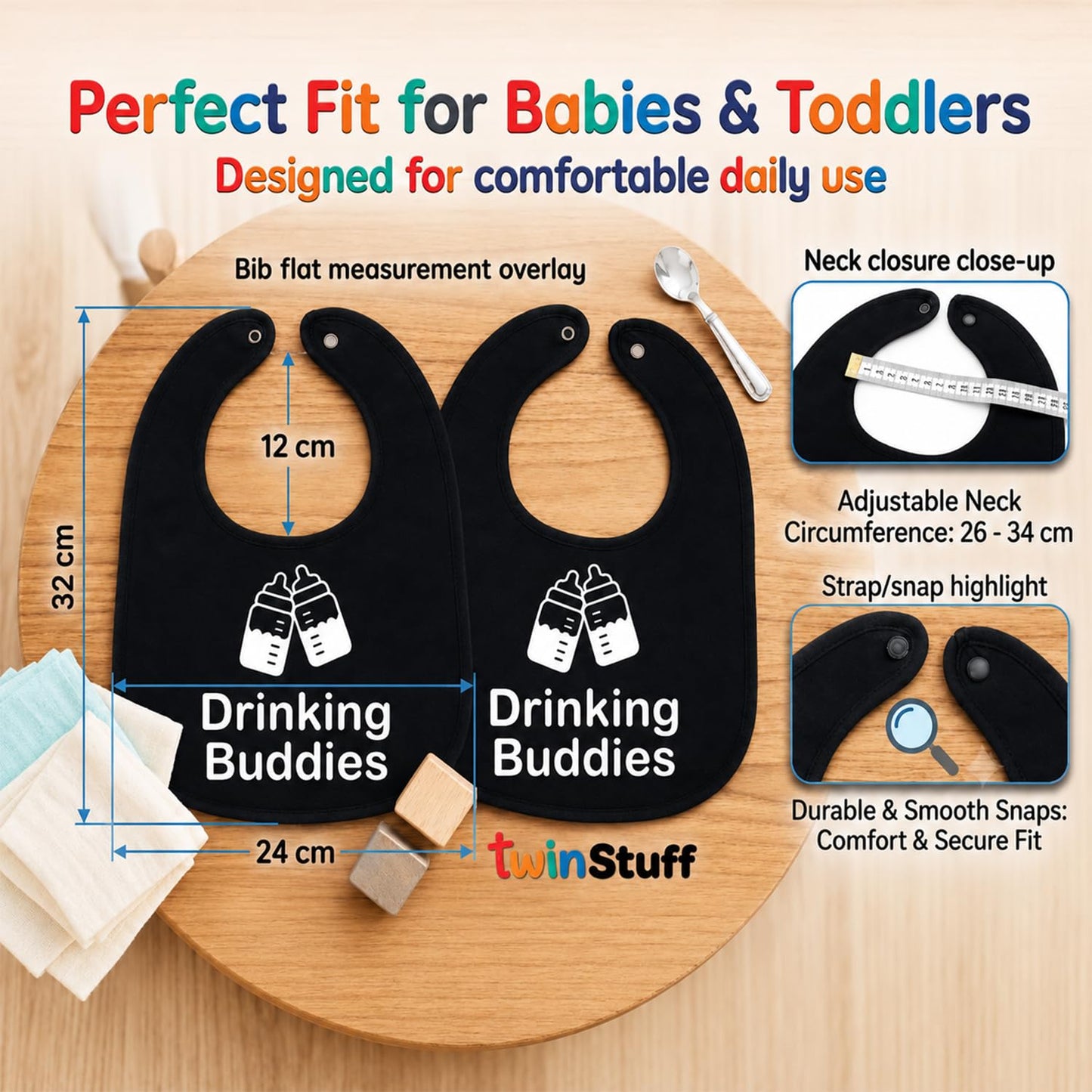 Twinstuff Baberos gemelos 100% algodón para bebés, suaves, lindos y prácticos, impermeables, duraderos, unisex, ideales para alimentación sin problemas, uso diario y proteger la ropa de derrames