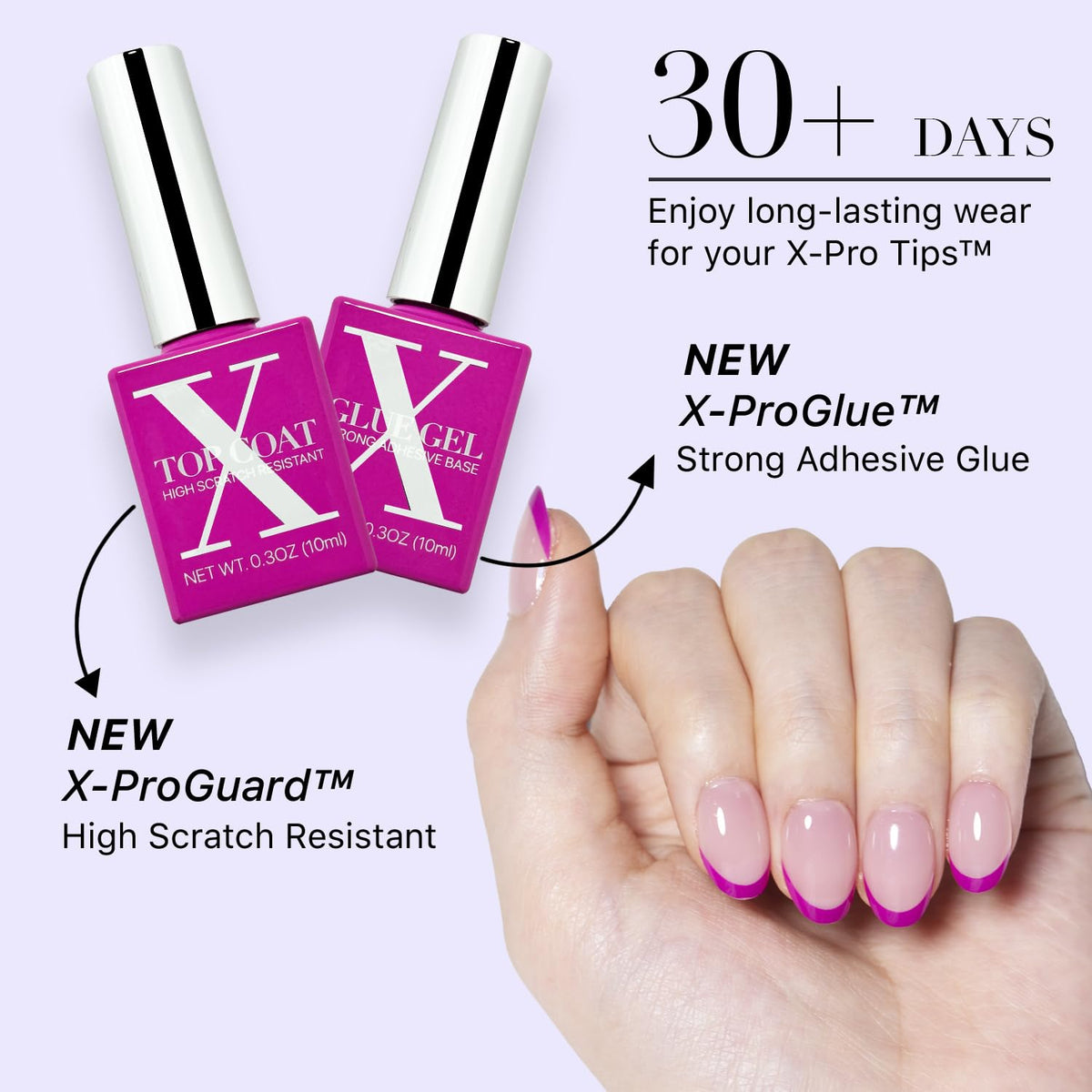 SXC Uñas Postizas con Punta Francesa Cosmetics – Serie Morada, Almendra Extracorta, Kit de Inicio X-Pro Tips | 160 Piezas, 16 Tamaños, 5 Estilos, Ideal para Principiantes