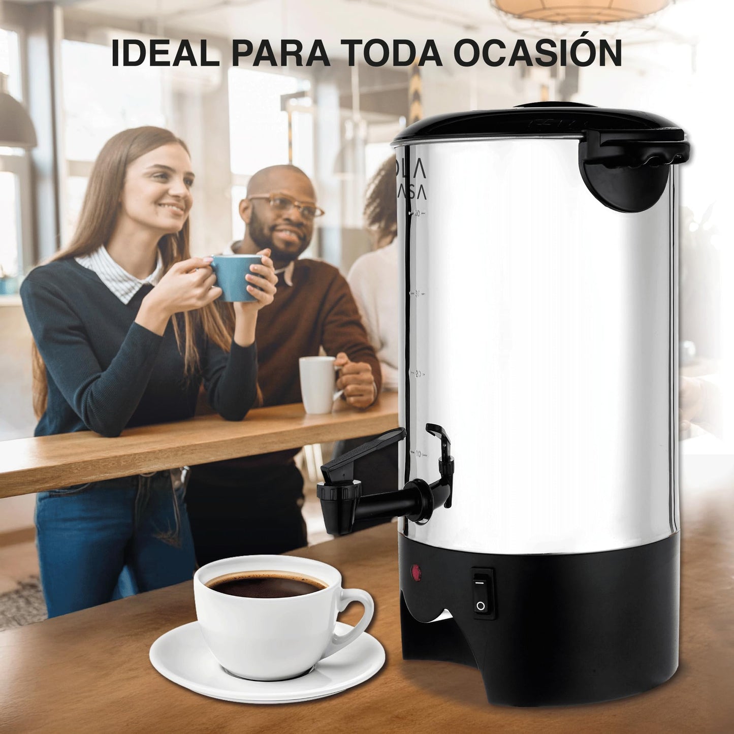 Cafetera Eléctrica Urna Acero Inoxidable 40 Tazas Filtro Permanente