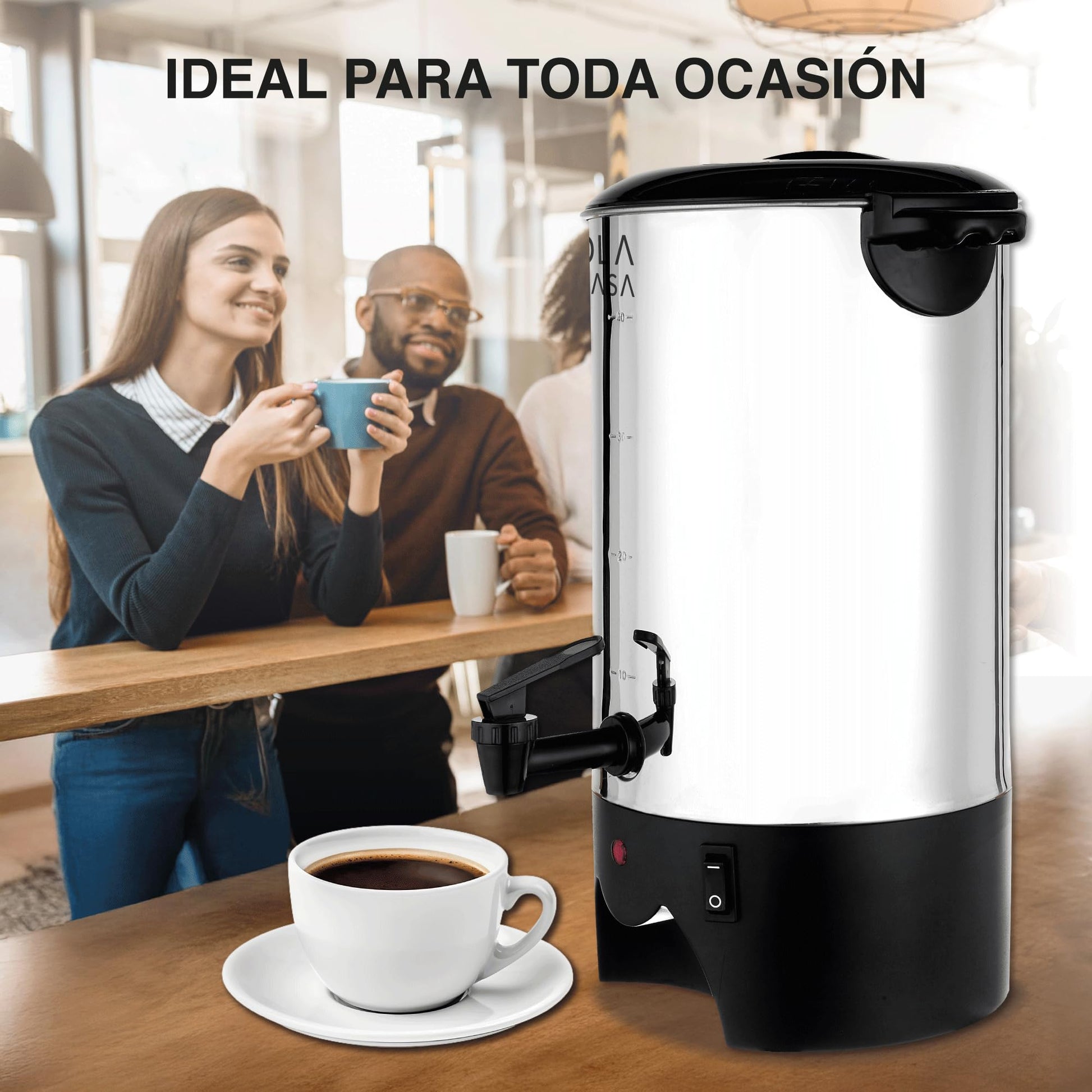 Cafetera Eléctrica Urna Acero Inoxidable 40 Tazas Filtro Permanente