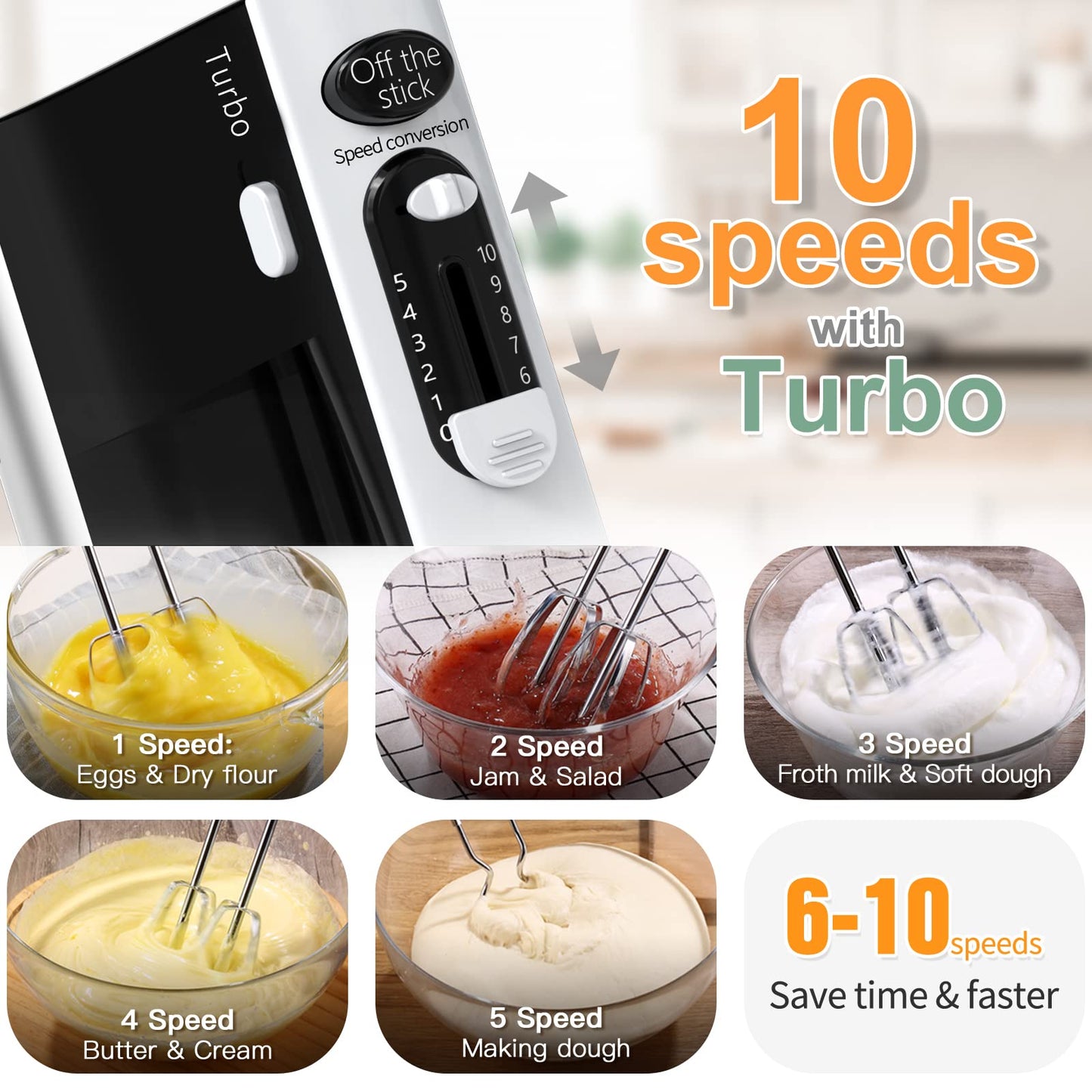 Mezclador de Mano Eléctrico 600 W 10 Velocidades Potente con Turbo para Cocina