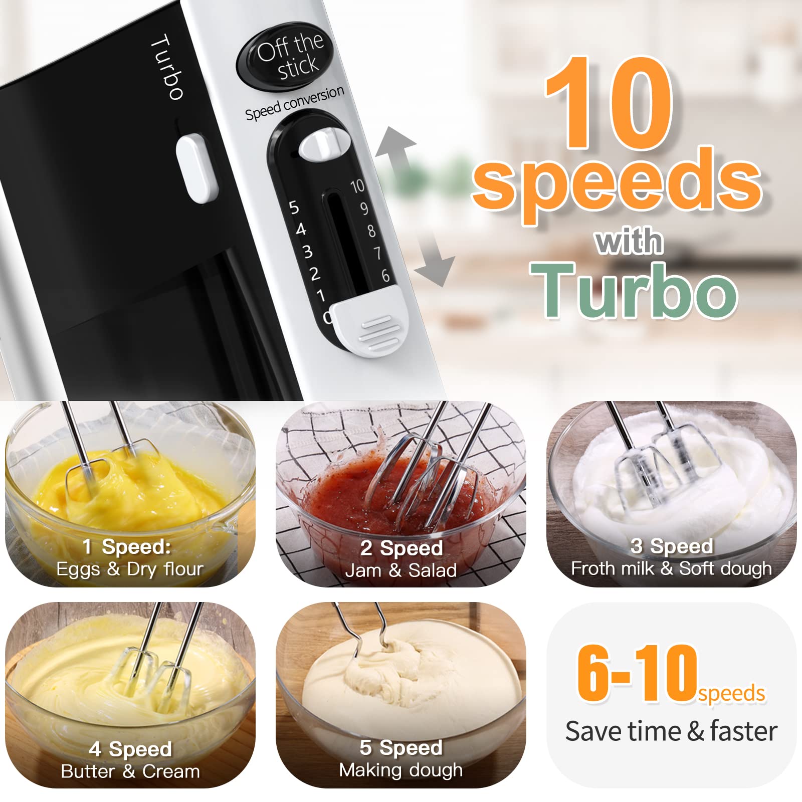 Mezclador de Mano Eléctrico 600 W 10 Velocidades Potente con Turbo para Cocina