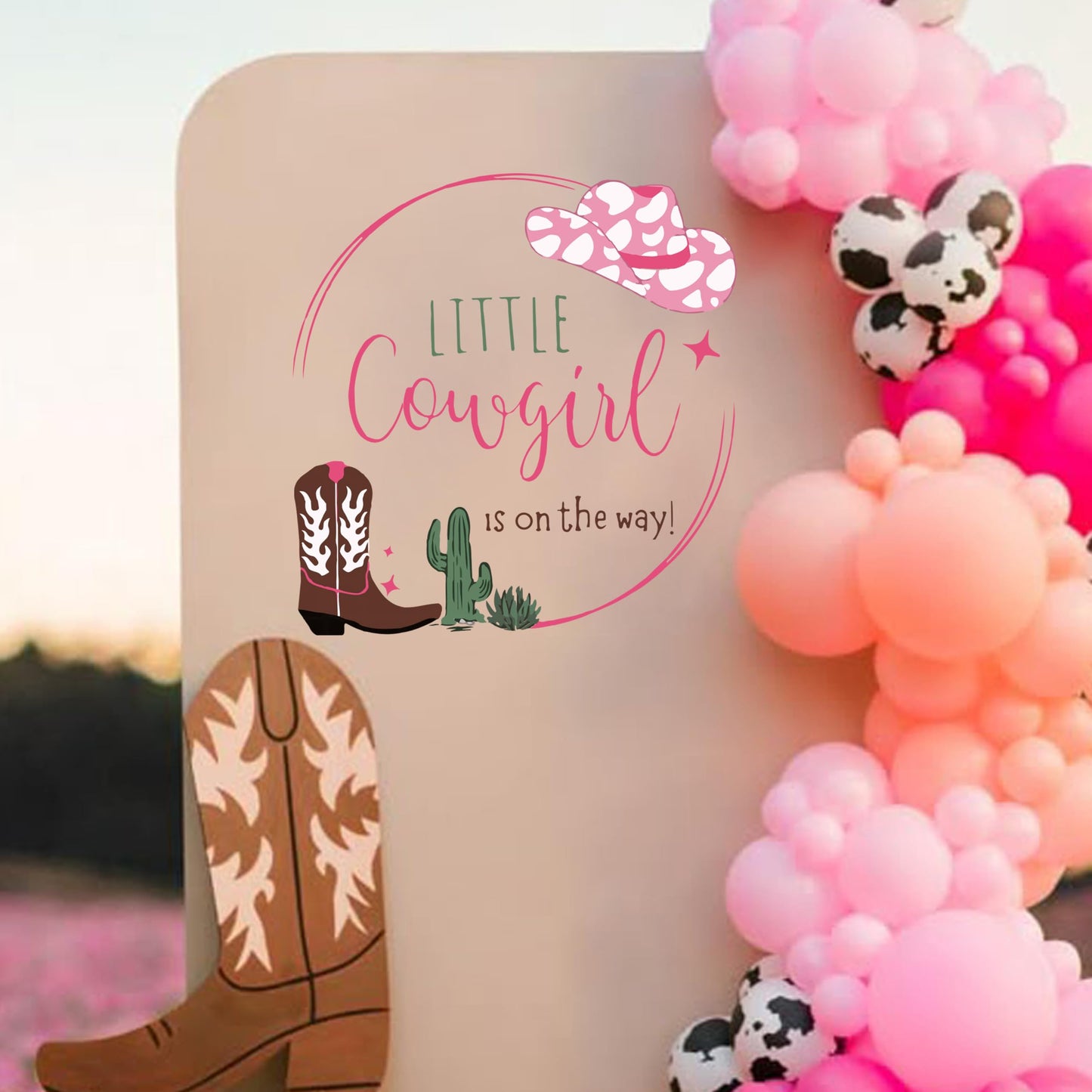 Calcomanía de leyenda A Little Cowgirl is on The Way – Decoración de fiesta con temática de vaquera, decoración de bebé, rosa salvaje oeste es una niña, decoración rústica de fiesta de niña dulce y