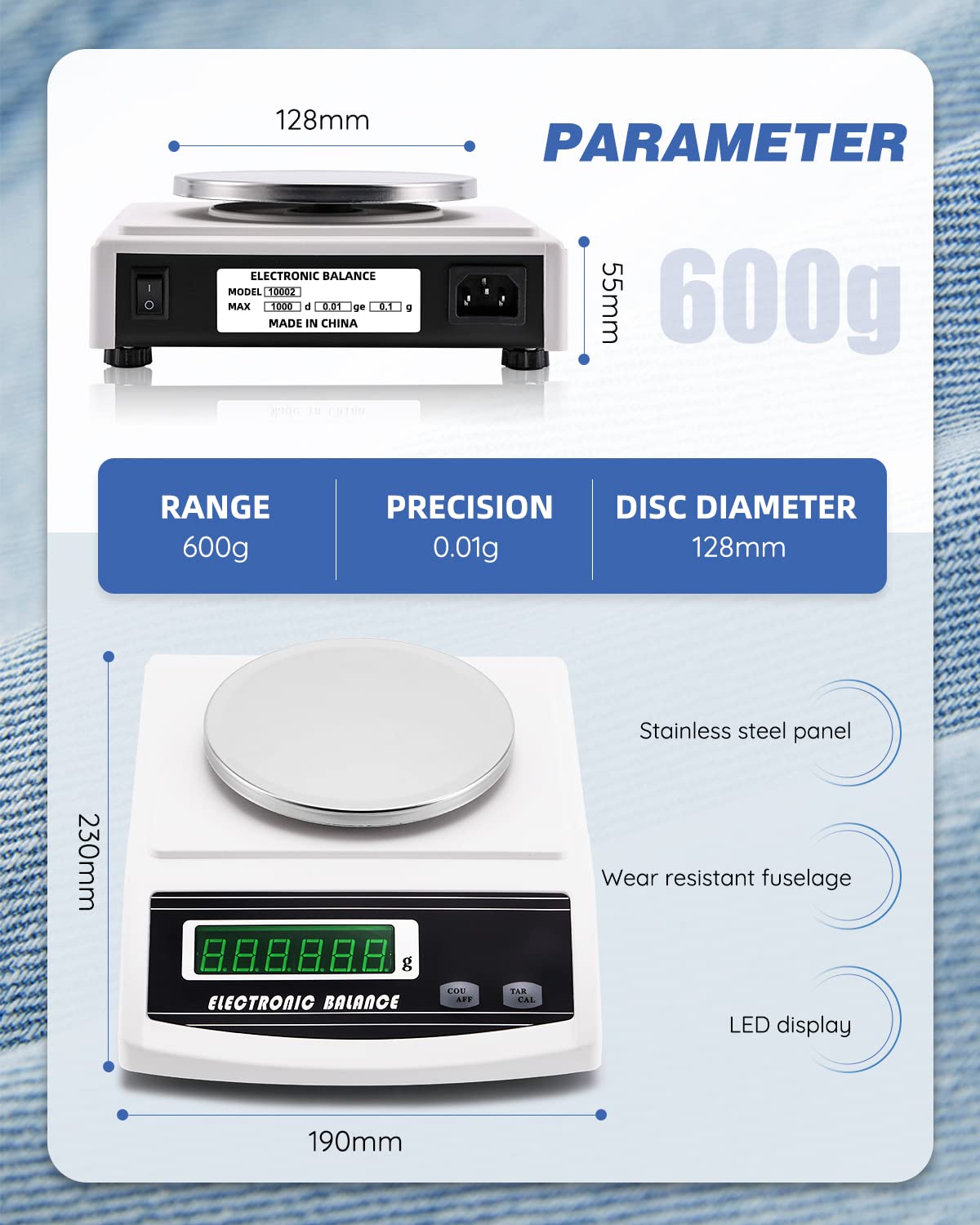 Balanza Electrónica Digital NEWTRY GSM con Cortador de Tela para Textil Papel No Tejidas 600g/0,01g