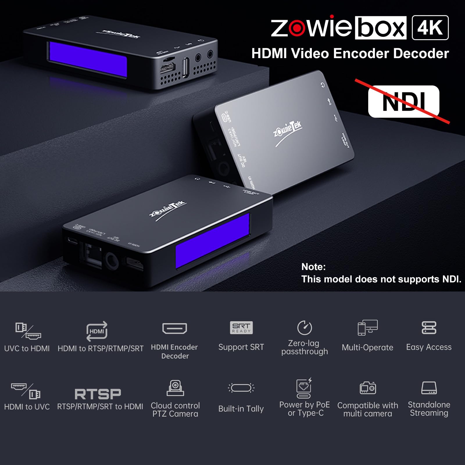 4K HDMI Video Encoder/Decoder, ZowieBox, UVC Converter, SRT/RTMP(S)/RTSP Encoder Decoder, Pass-Through Video Capture, HDMI Extender, Live Streaming to YouTube